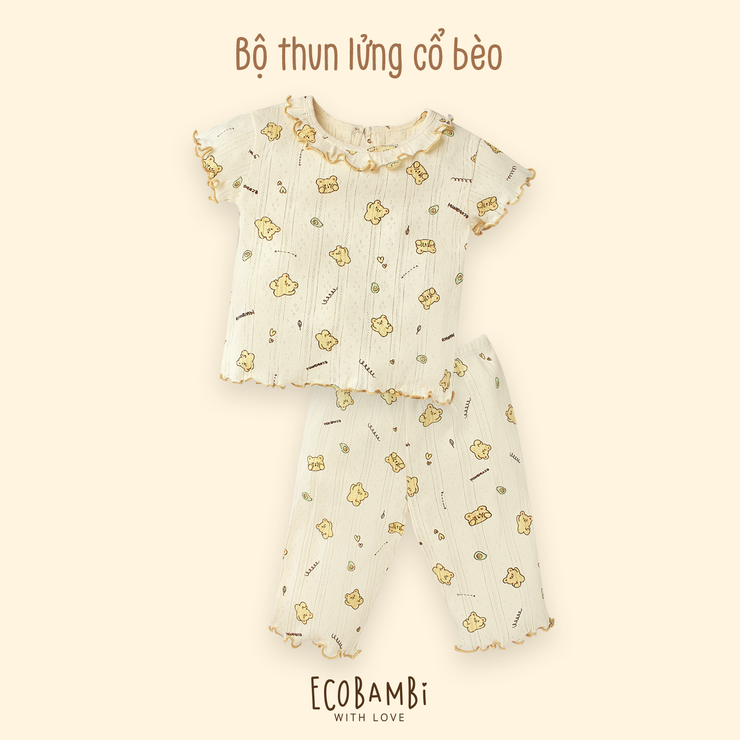 Bộ cotton thun Hàn kiểu dệt Jacquard tay ngắn cổ bèo quần lửng bé gái - 8935334000605
