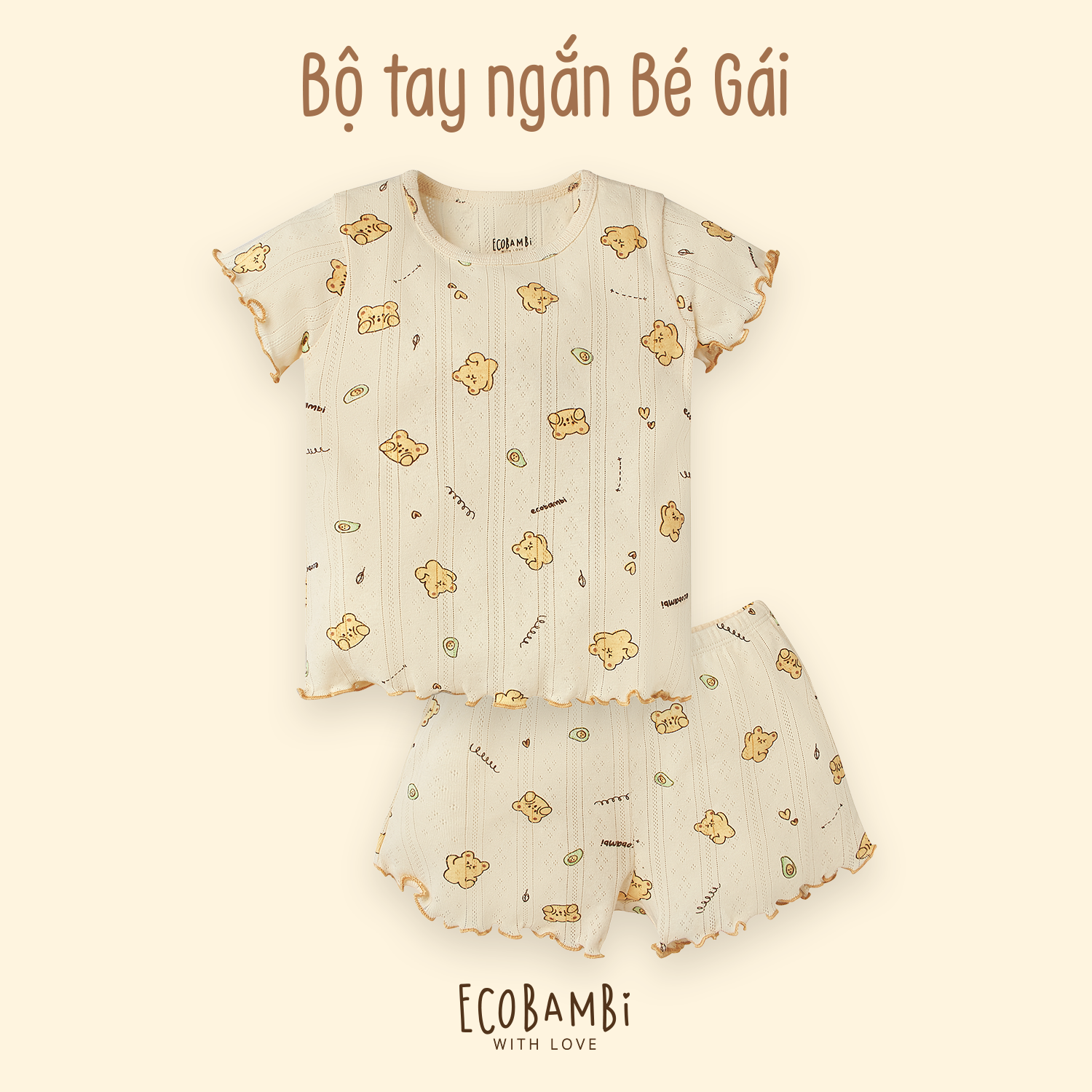 Bộ thun cotton Hàn bé gái TAY NGẮN kiểu dệt jacquard hoa nhí ECOBAMBI - 8935334000001