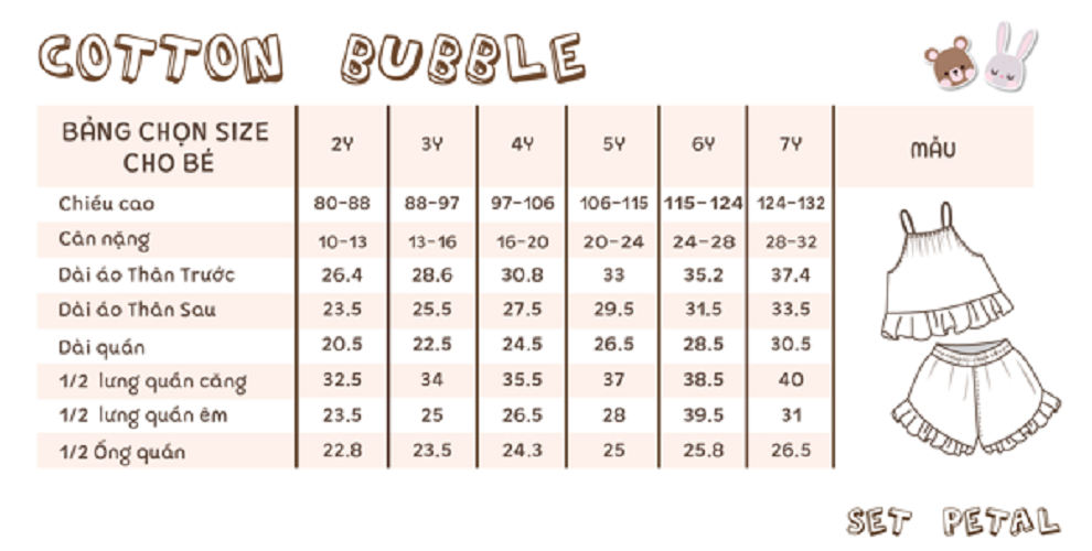 Set bé gái Petal cotton bubble