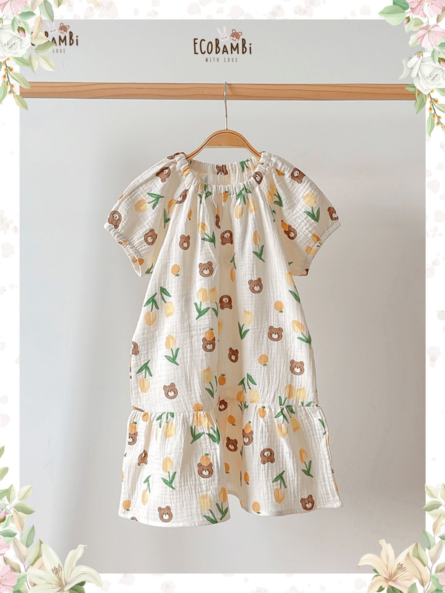 Đầm cotton muslin hoa cỏ mùa xuân dáng tay phồng - BB-23DAMBG002 - 8935334000148