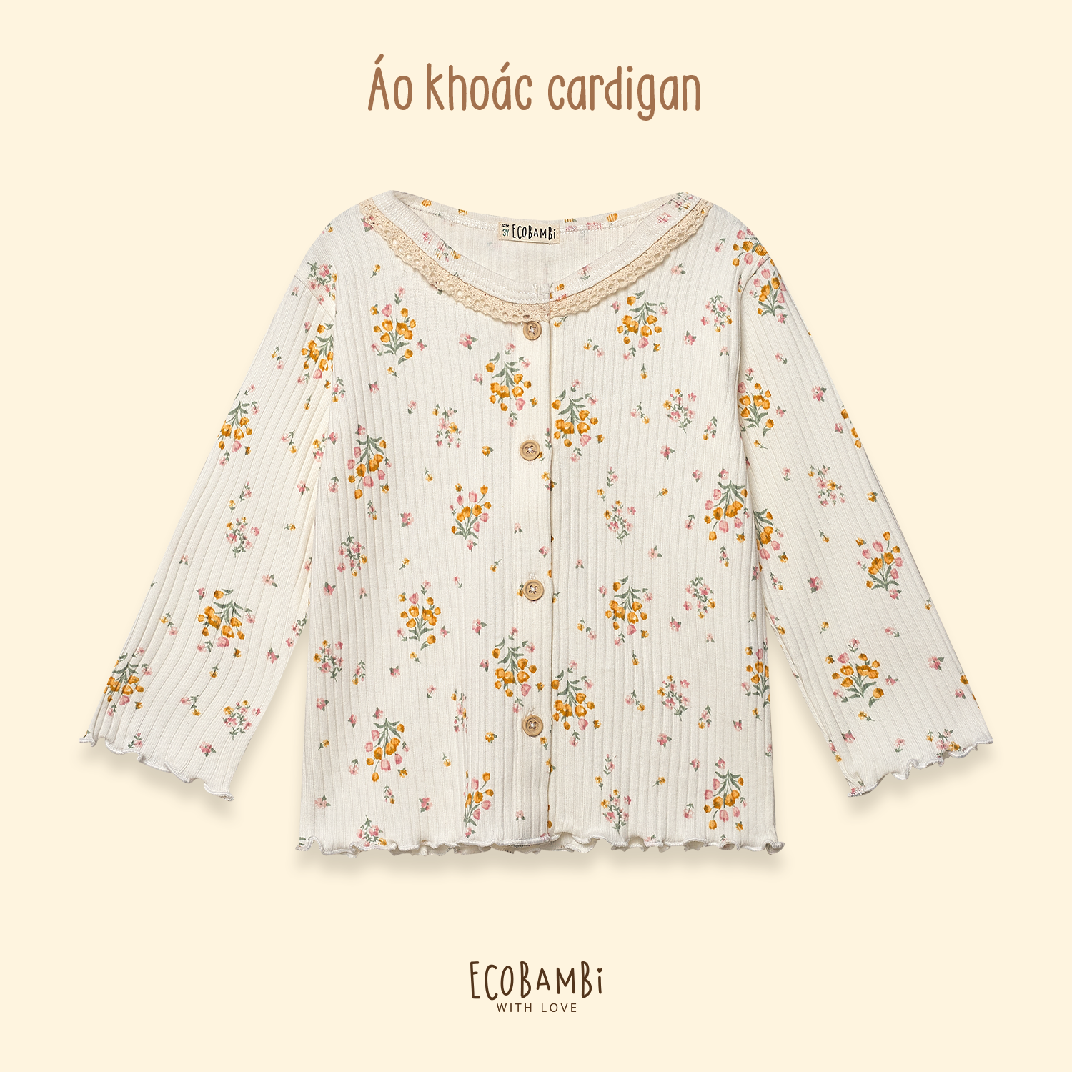 Áo khoác Cardigan thun gân cotton bé gái tay dài ECOBAMBI