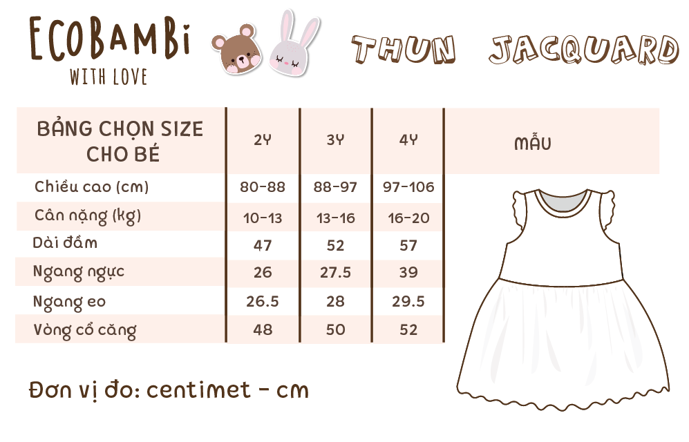 Đầm xoè Tay Cánh Tiên đáng yêu, kiểu dệt jacquard, chất liệu thun thông hơi cotton 100% in hoa tiết siêu dễ thương - Ecobambi