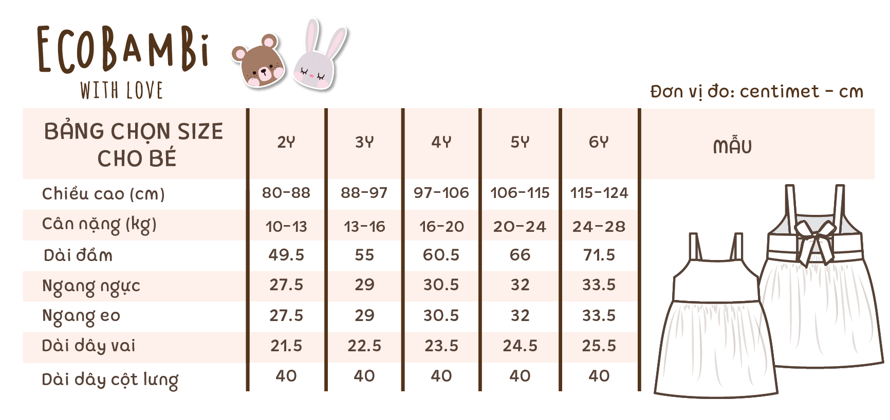 Đầm babydoll hai dây cotton thêu in hoạ tiết dành cho bé gái ECOBAMBI - BB-23DAMBG015
