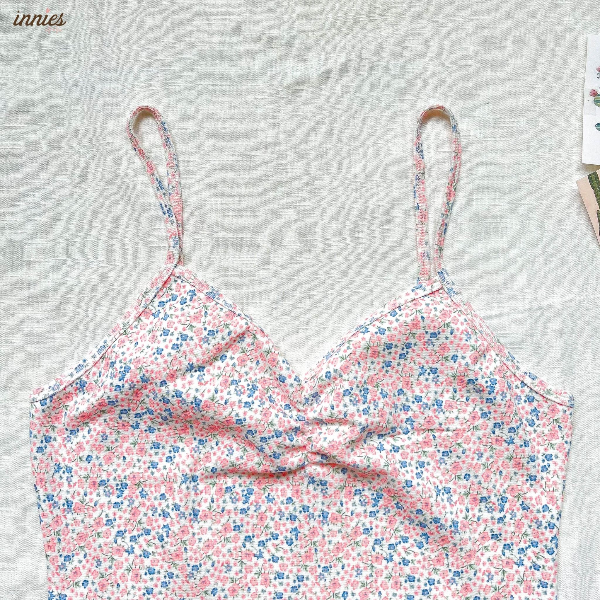 Đầm nữ 2 dây in hoa nhí nhún ngực chất vải thun cotton co giãn và đàn hồi tốt - Innies - 8935334000773