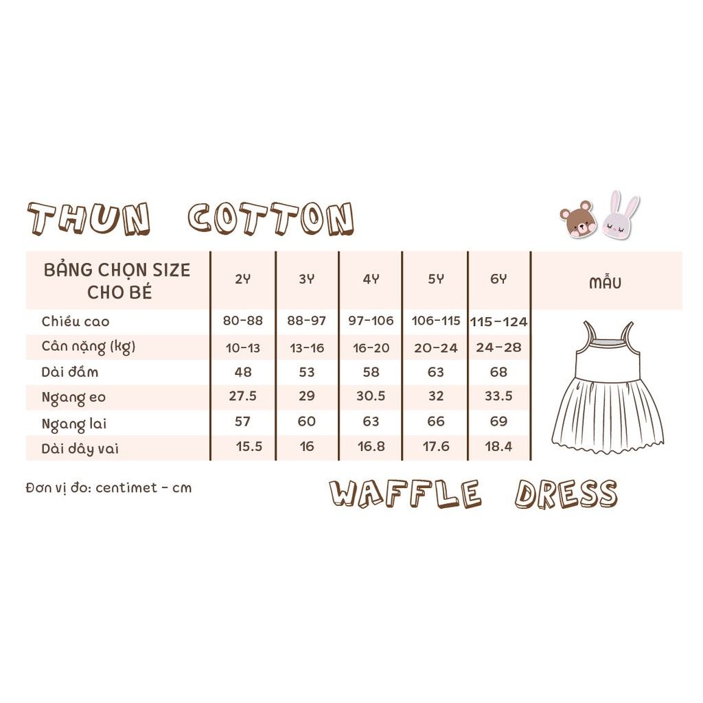 Đầm thun waffle Hàn bé gái ECOBAMBI - Mẫu hai dây, hoa nhí
