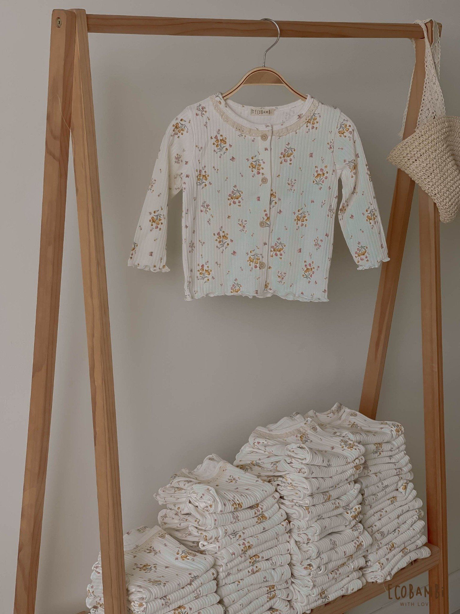 Áo khoác Cardigan thun gân cotton bé gái tay dài ECOBAMBI