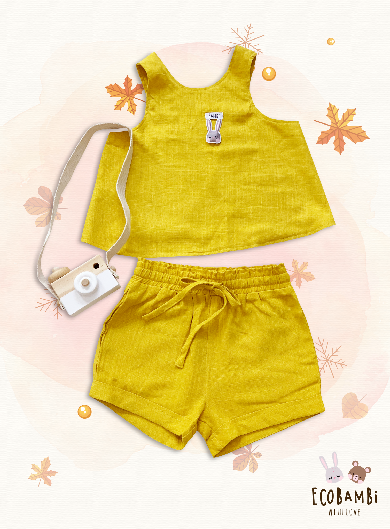 Áo linen đắp chéo lưng bé gái