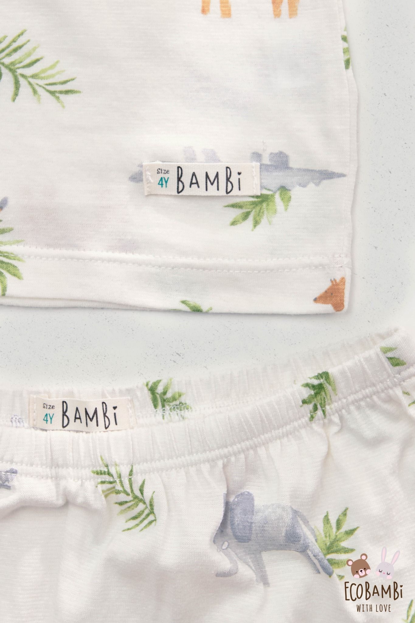 Bộ thun cotton giấy Hàn bé trai hoạ tiết safari Ecobambi