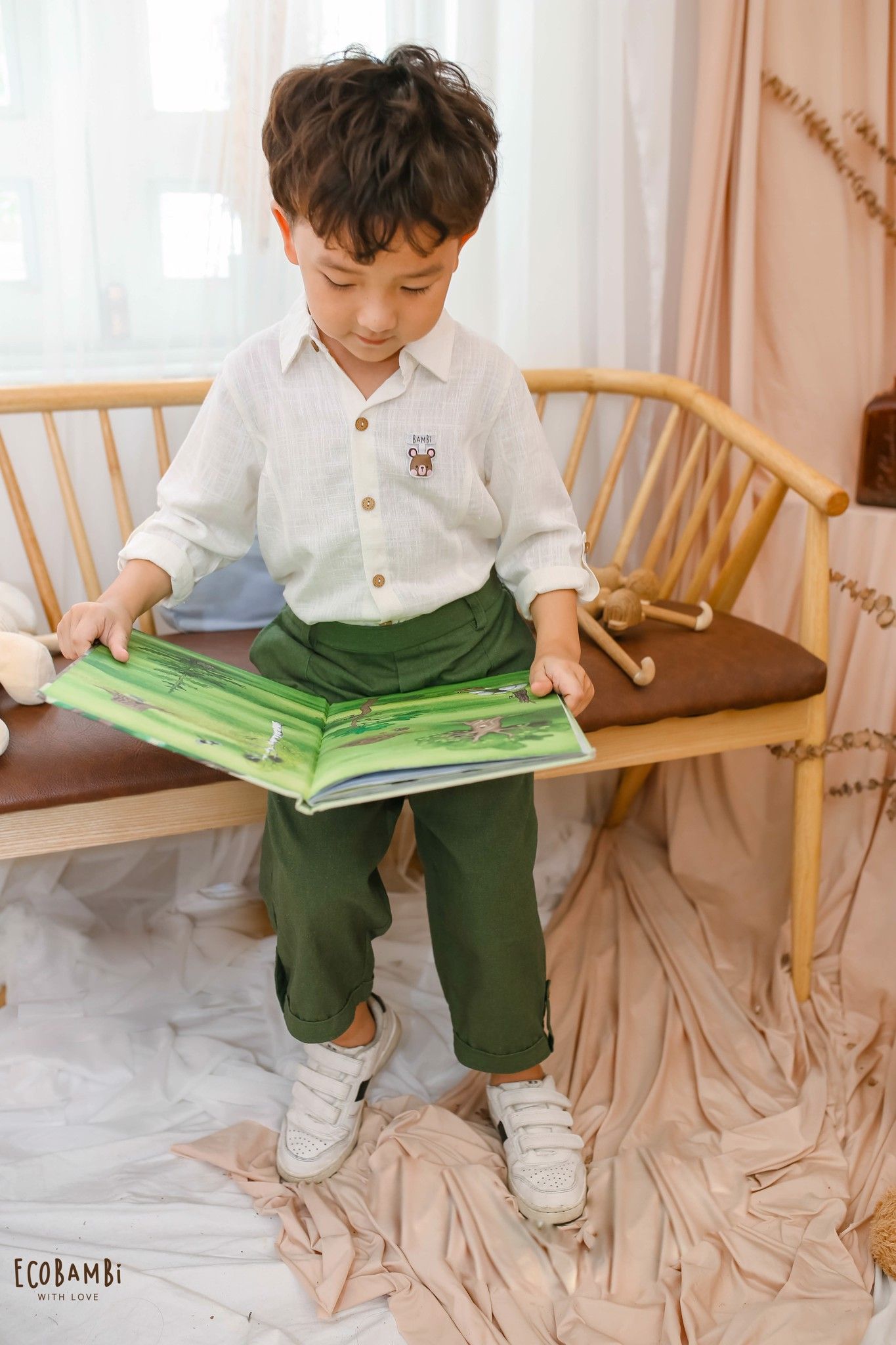 Áo sơ mi linen tay dài bé trai