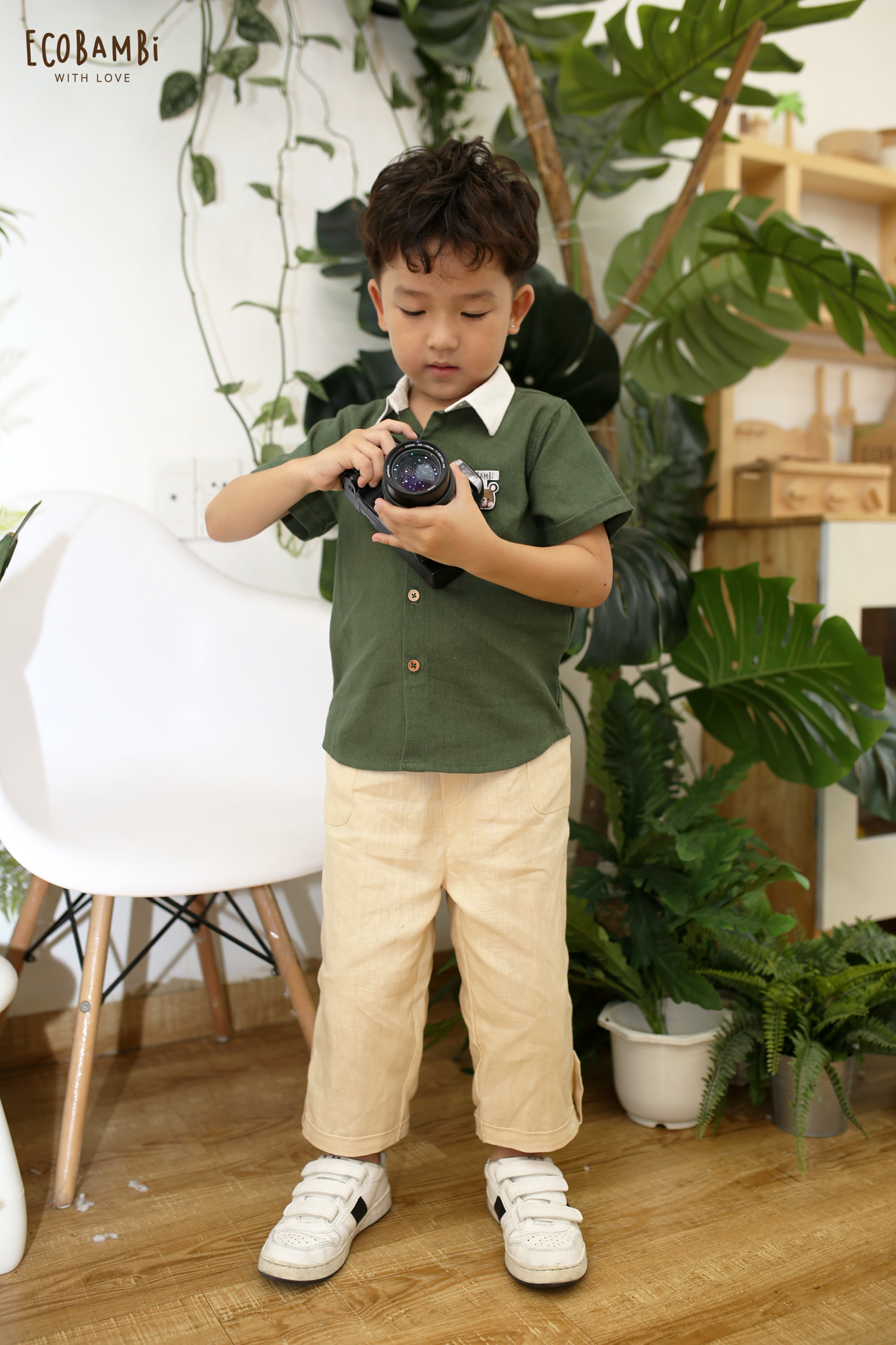 Áo sơ mi tay ngắn linen bé trai