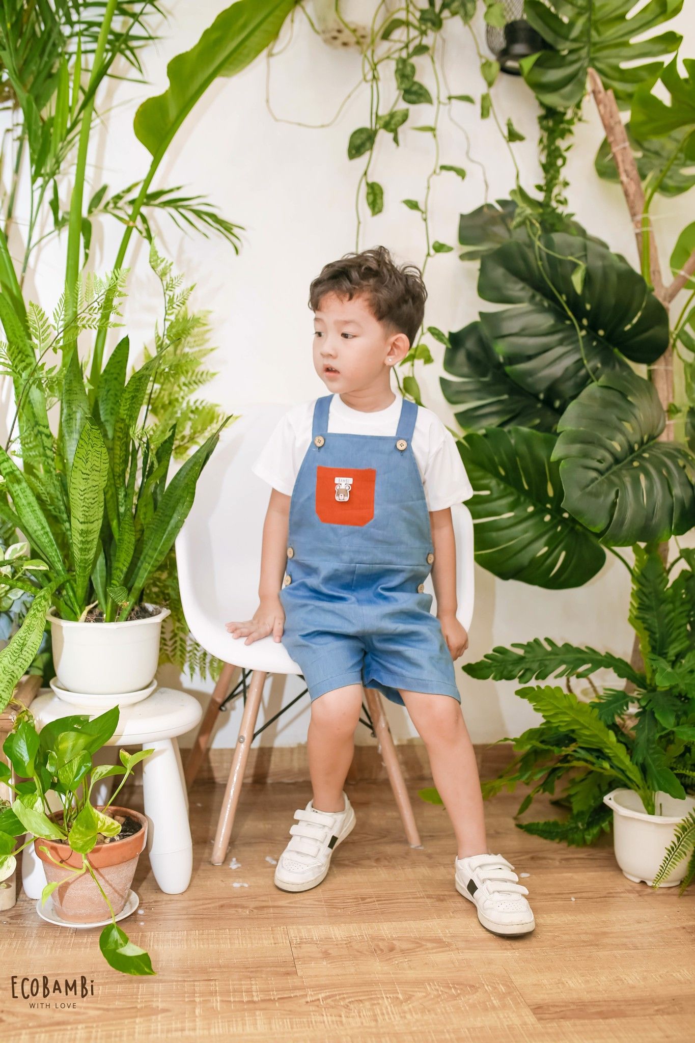 Jumpsuit shorts linen bé trai