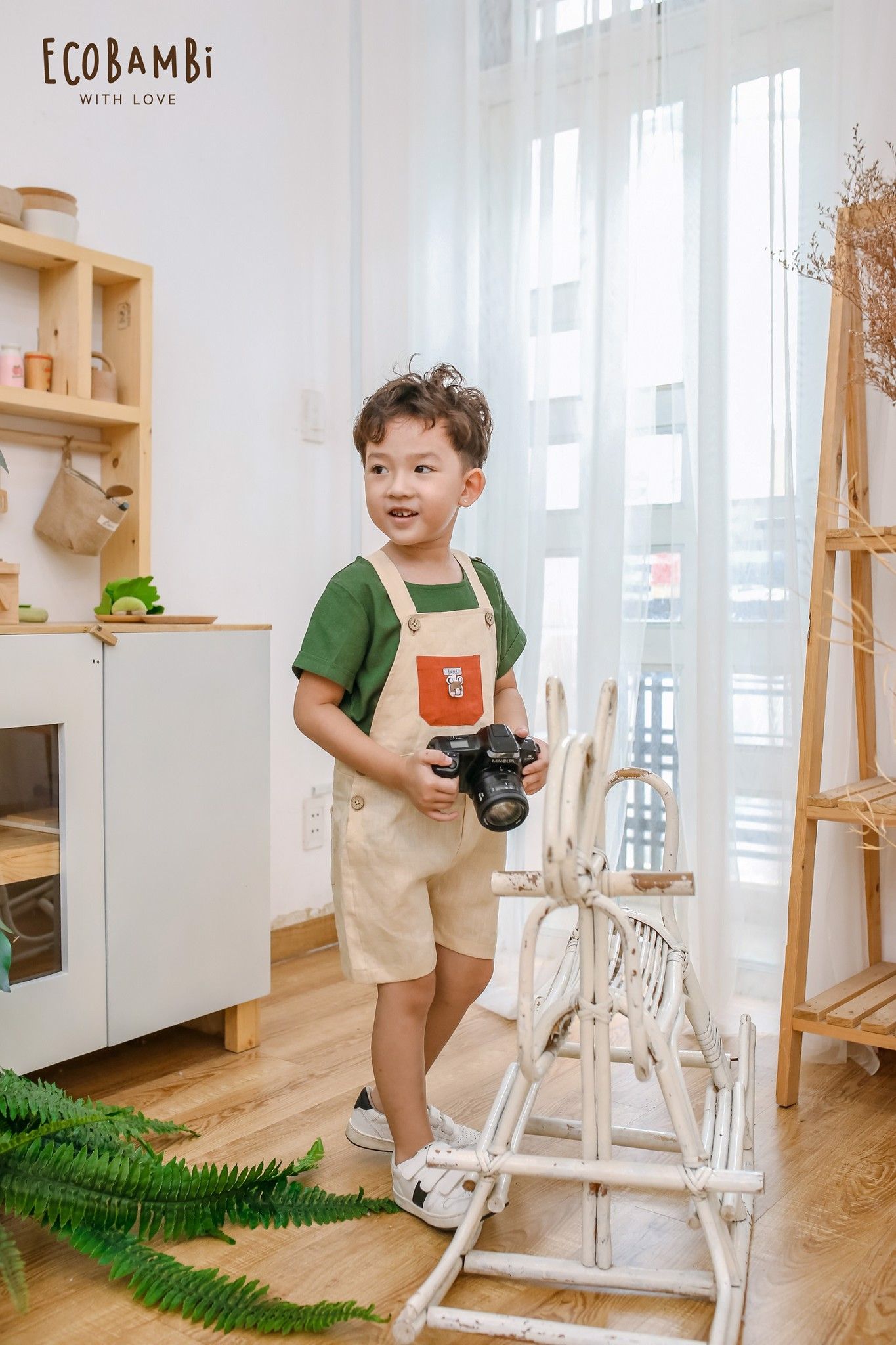 Jumpsuit shorts linen bé trai
