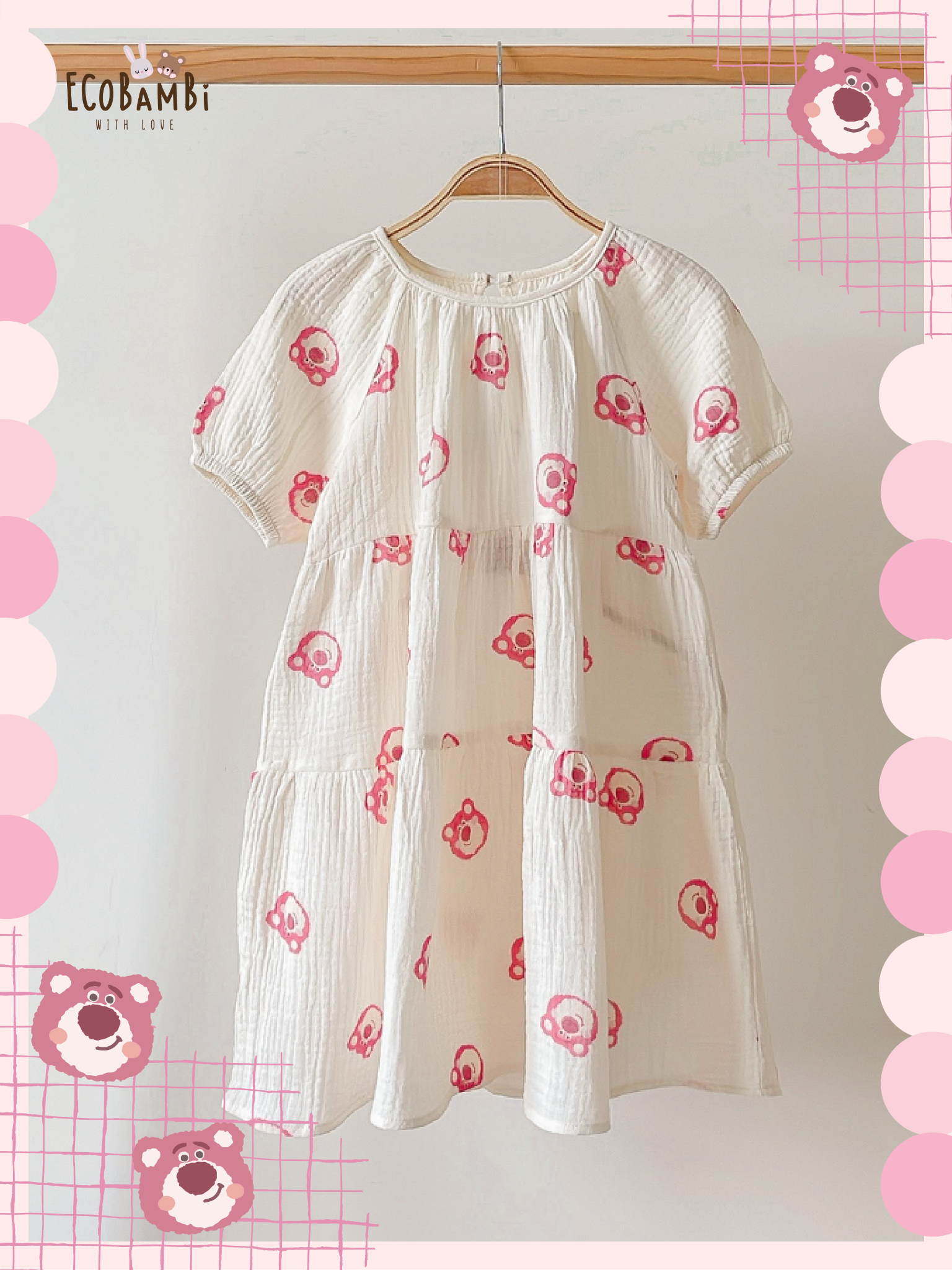 Đầm cotton muslin phối 3 tầng dáng xoè tay phồng đáng yêu cho bé gái BB-23DAMBG016 - ECOBAMBI - 8935334001046