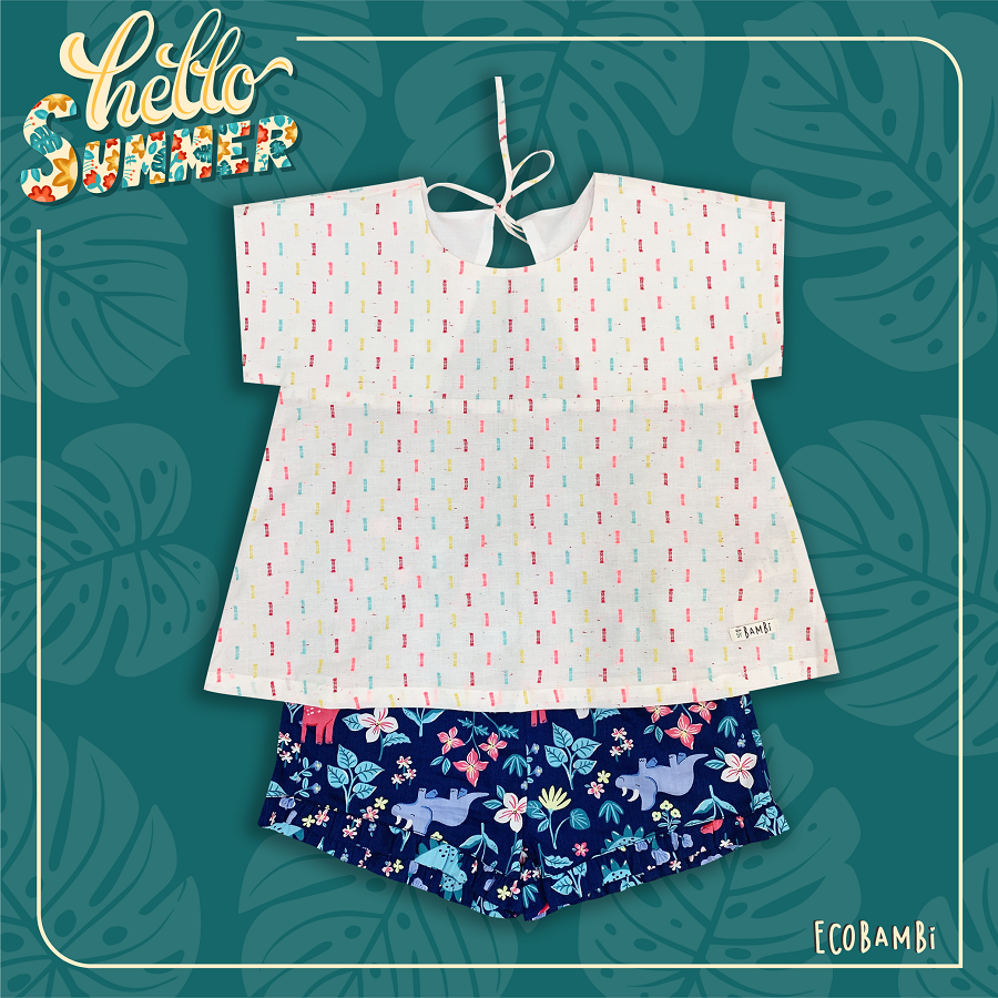 Set áo hở lưng - quần bèo bé gái cotton hoạ tiết