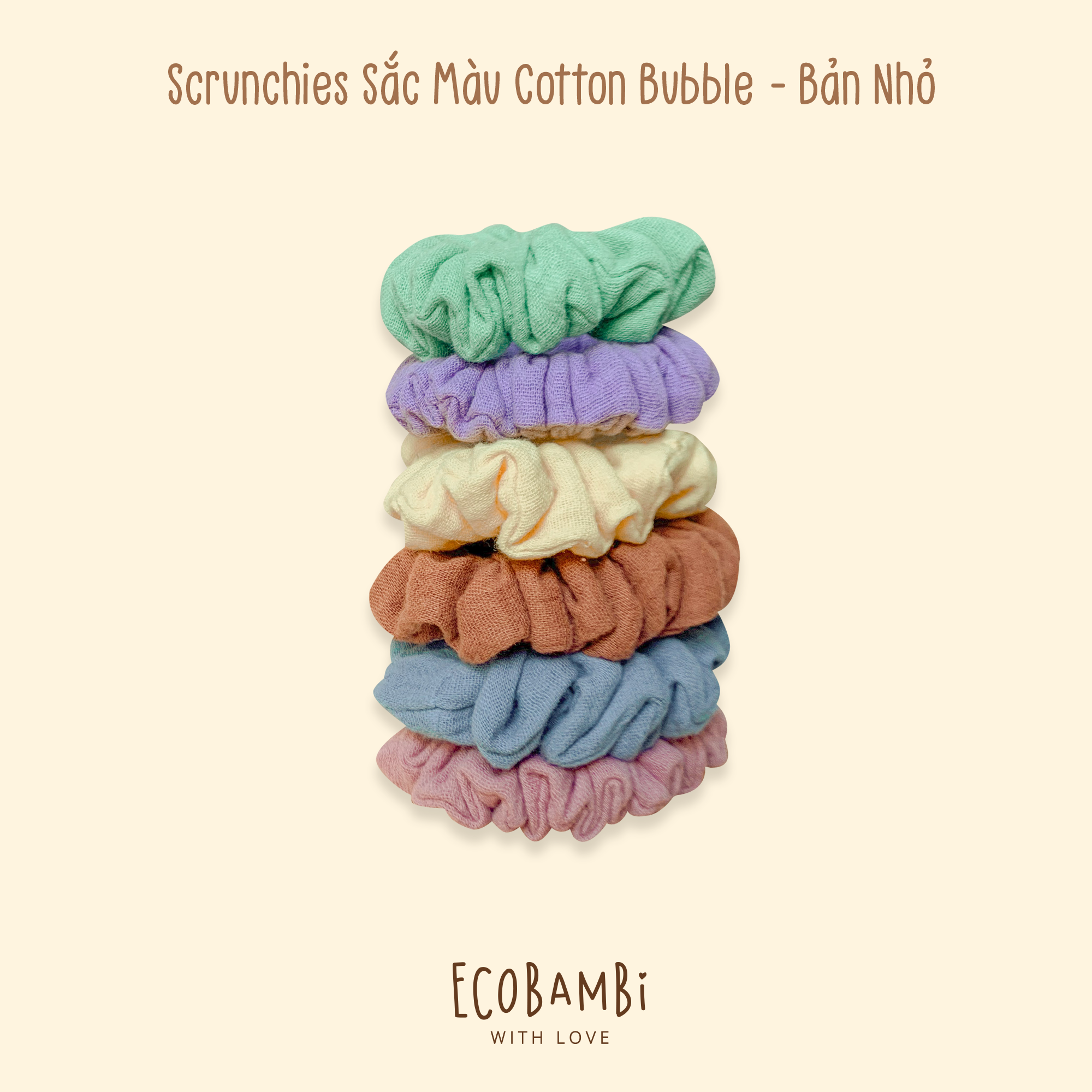 Scrunchies sắc màu cotton bubble - bản nhỏ