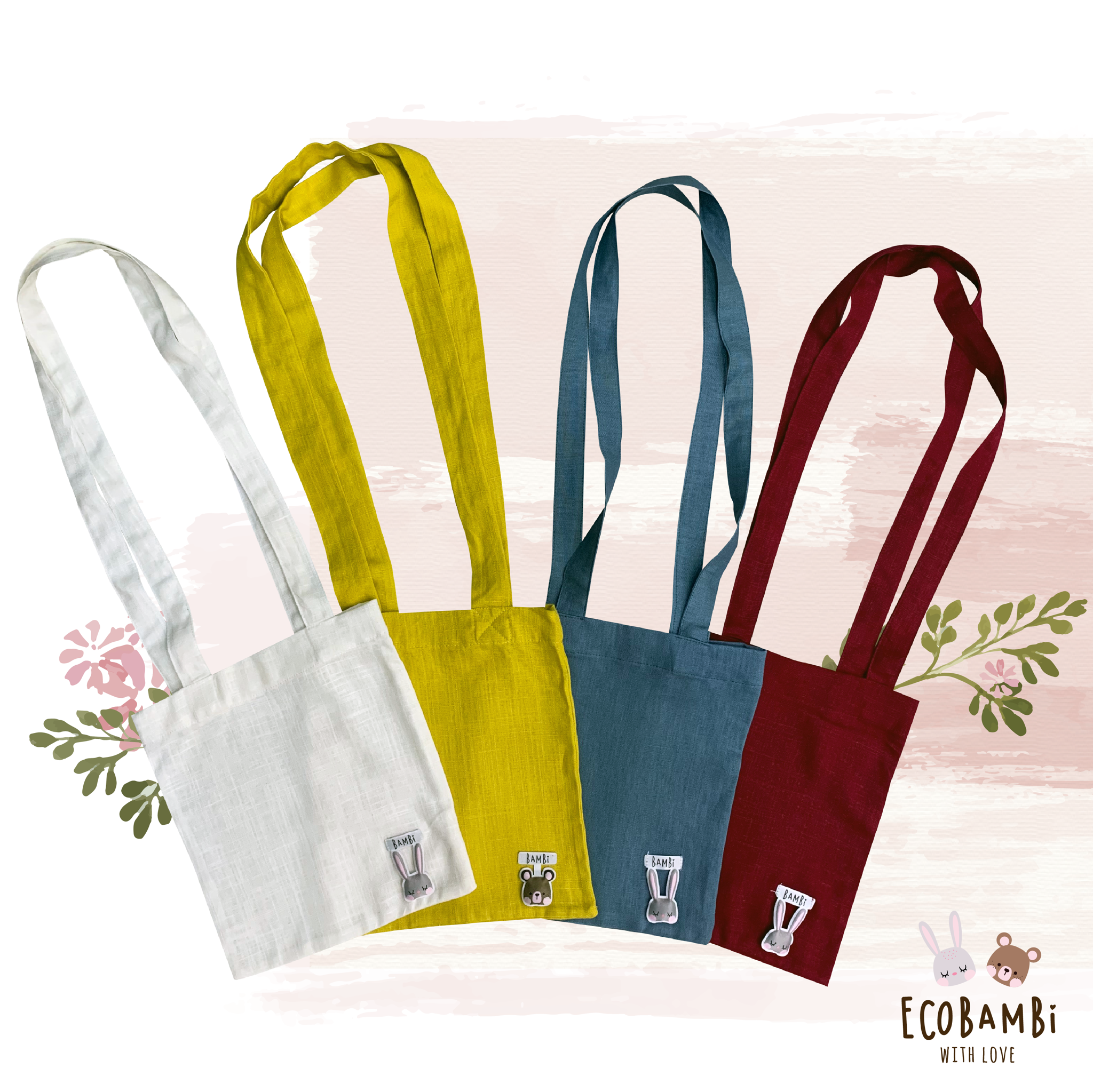 Túi tote linen đính thú bông