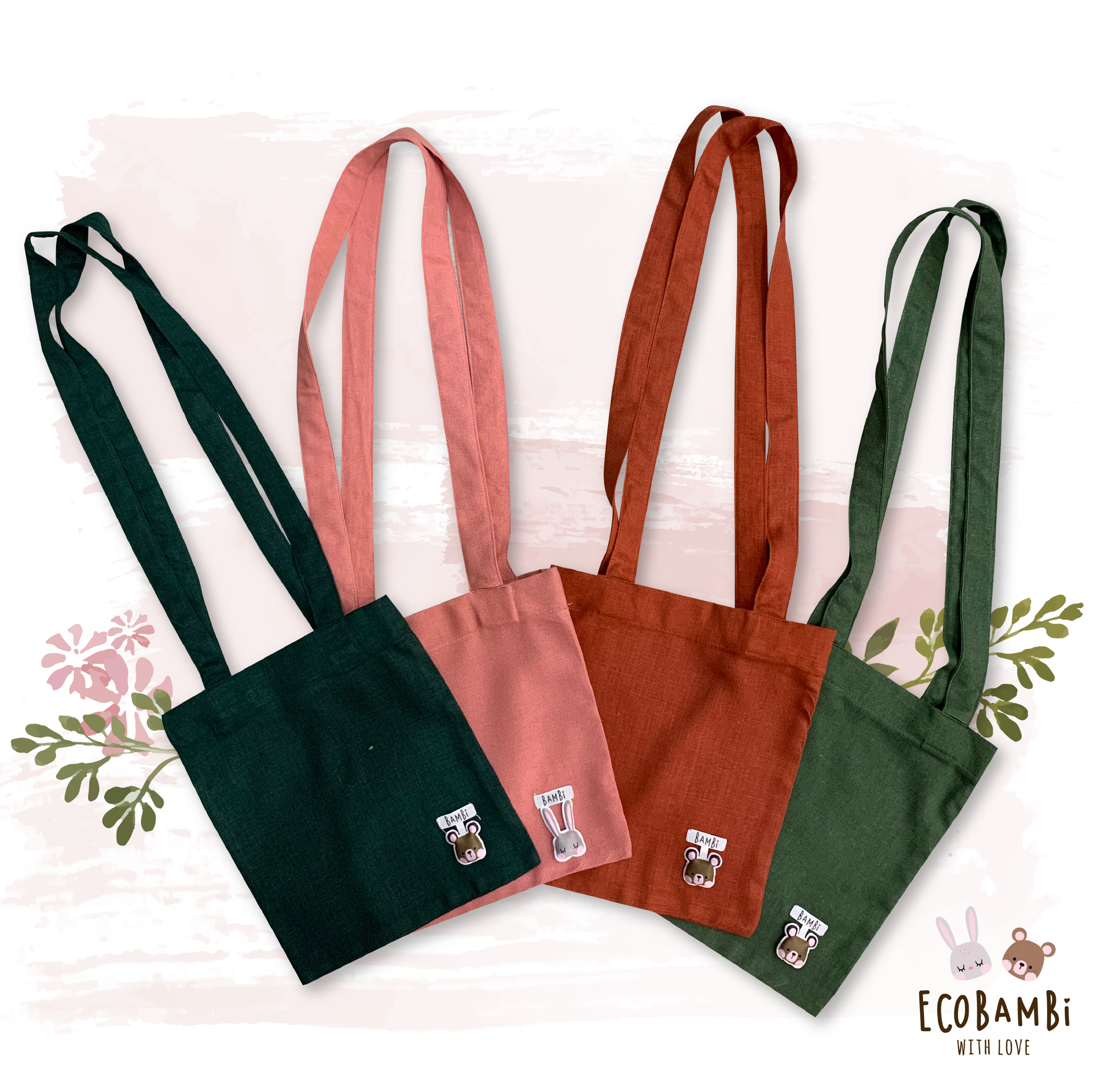 Túi tote linen đính thú bông