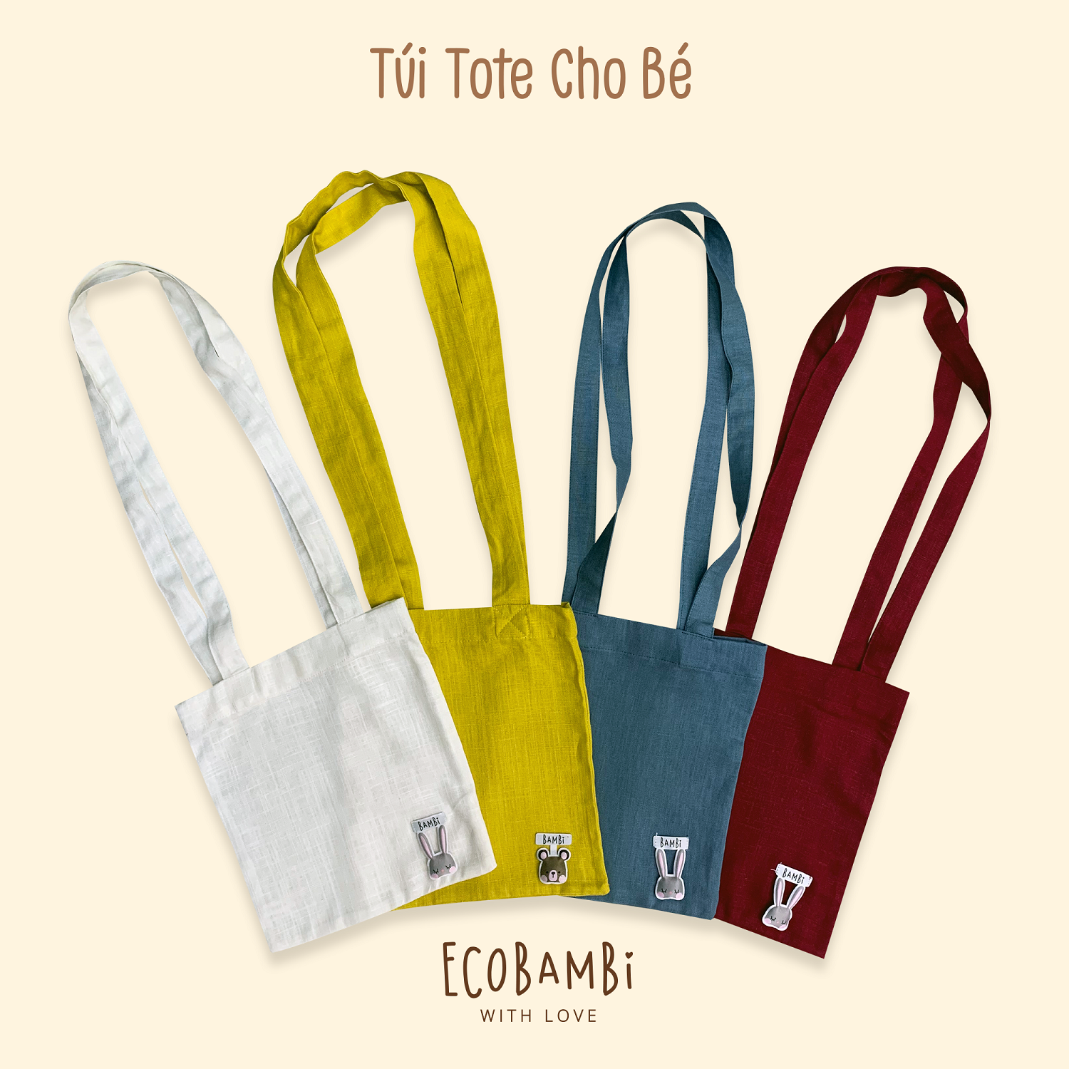 Túi tote linen đính thú bông
