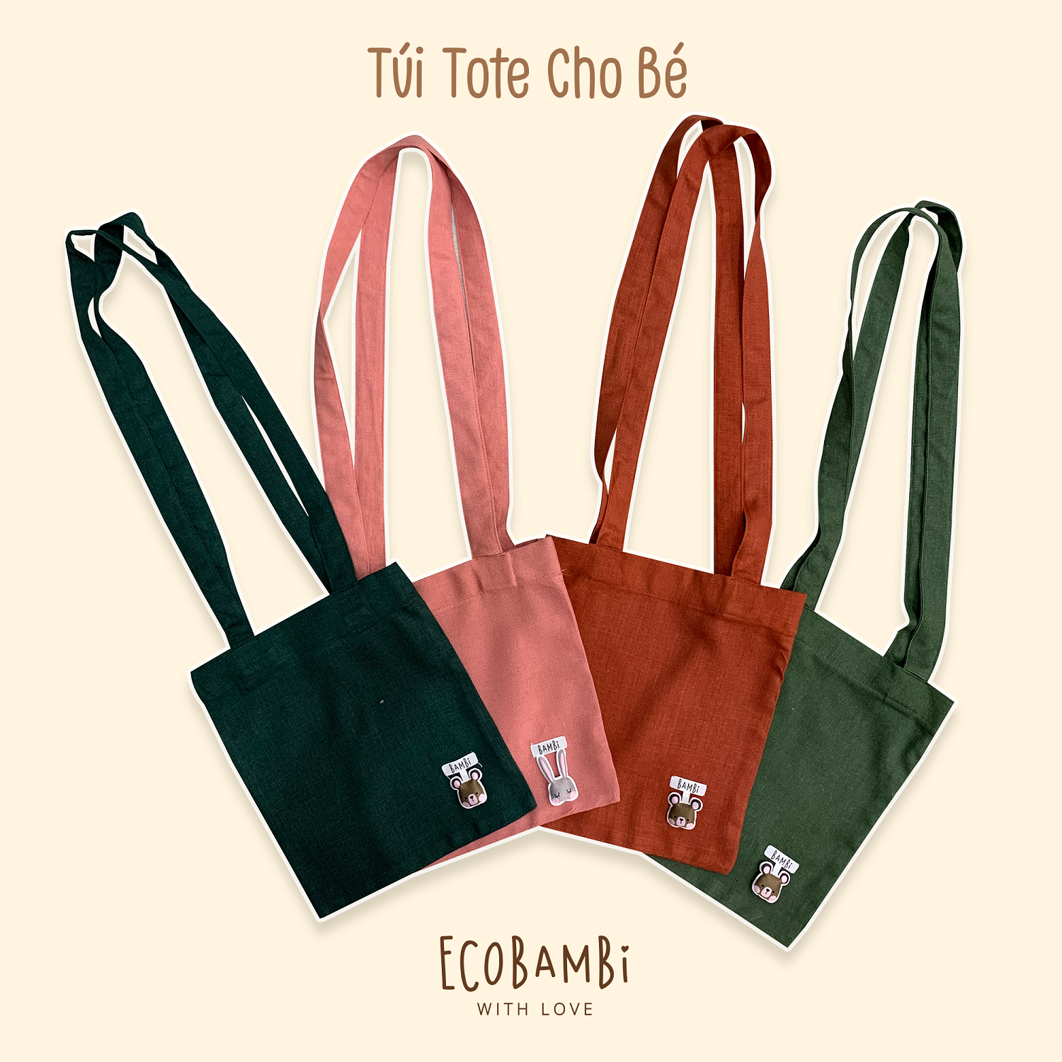 Túi tote linen đính thú bông