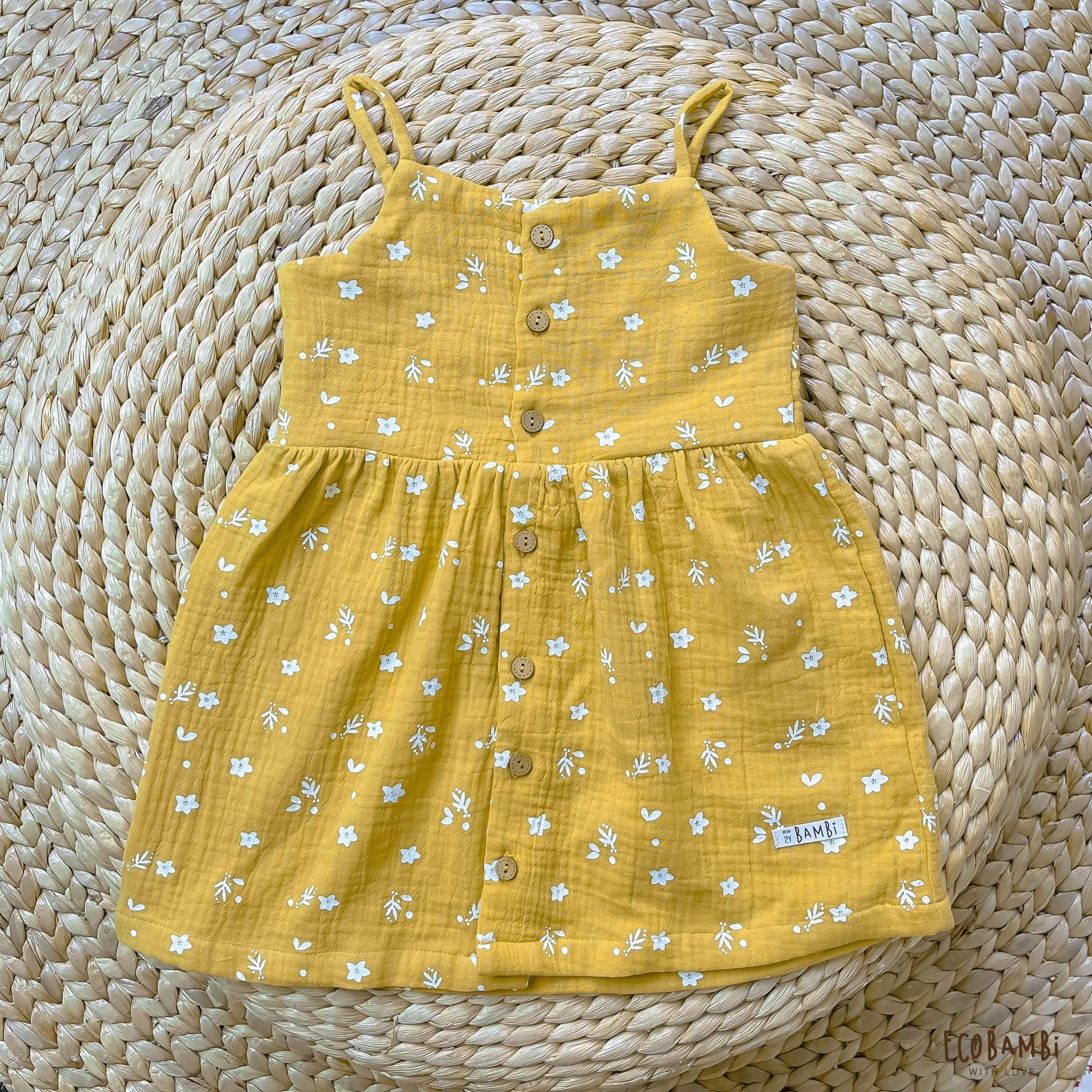 Đầm 2 dây bé gái muslin cotton Ecobambi hoạ tiết hoa nhí