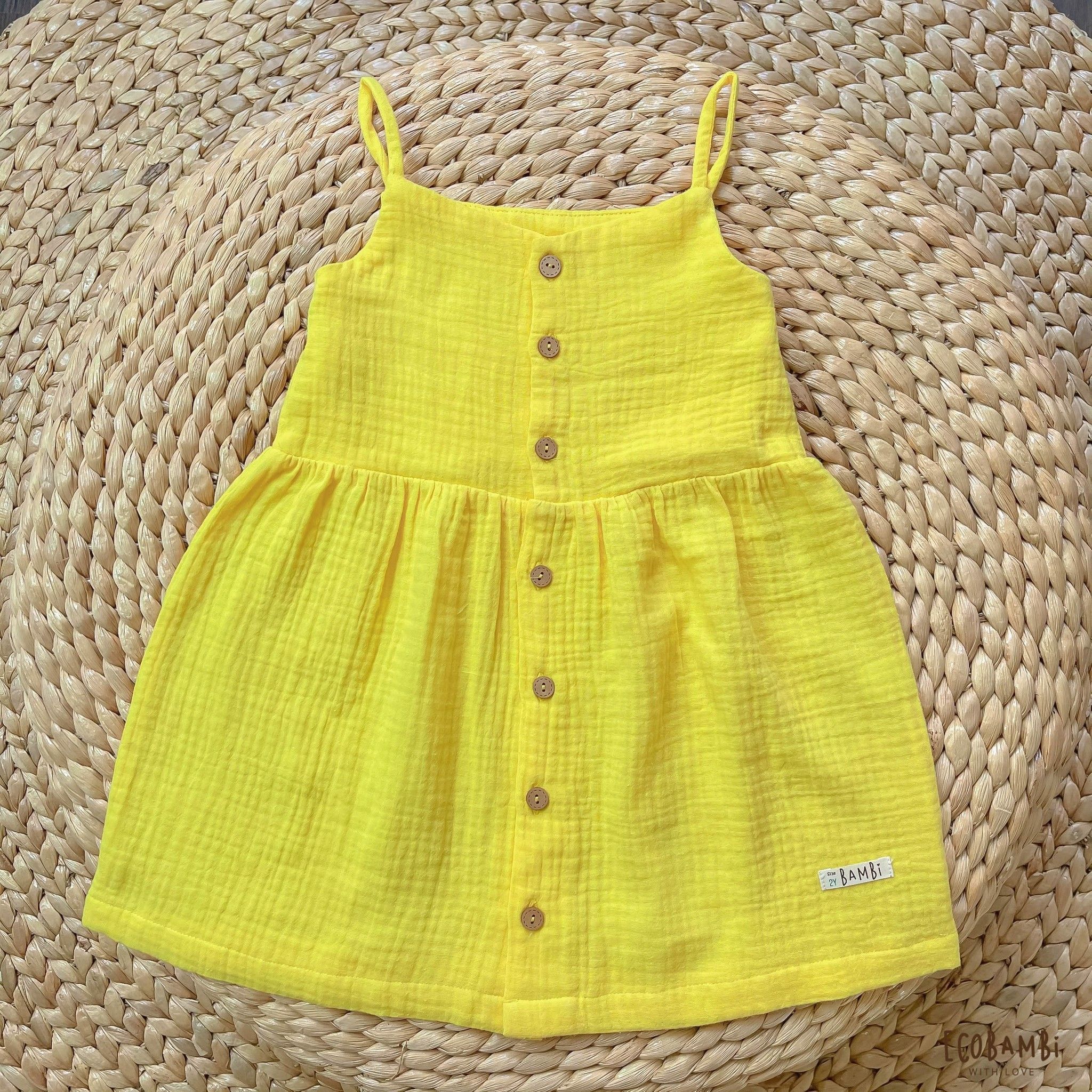 Đầm 2 dây bé gái muslin cotton Ecobambi