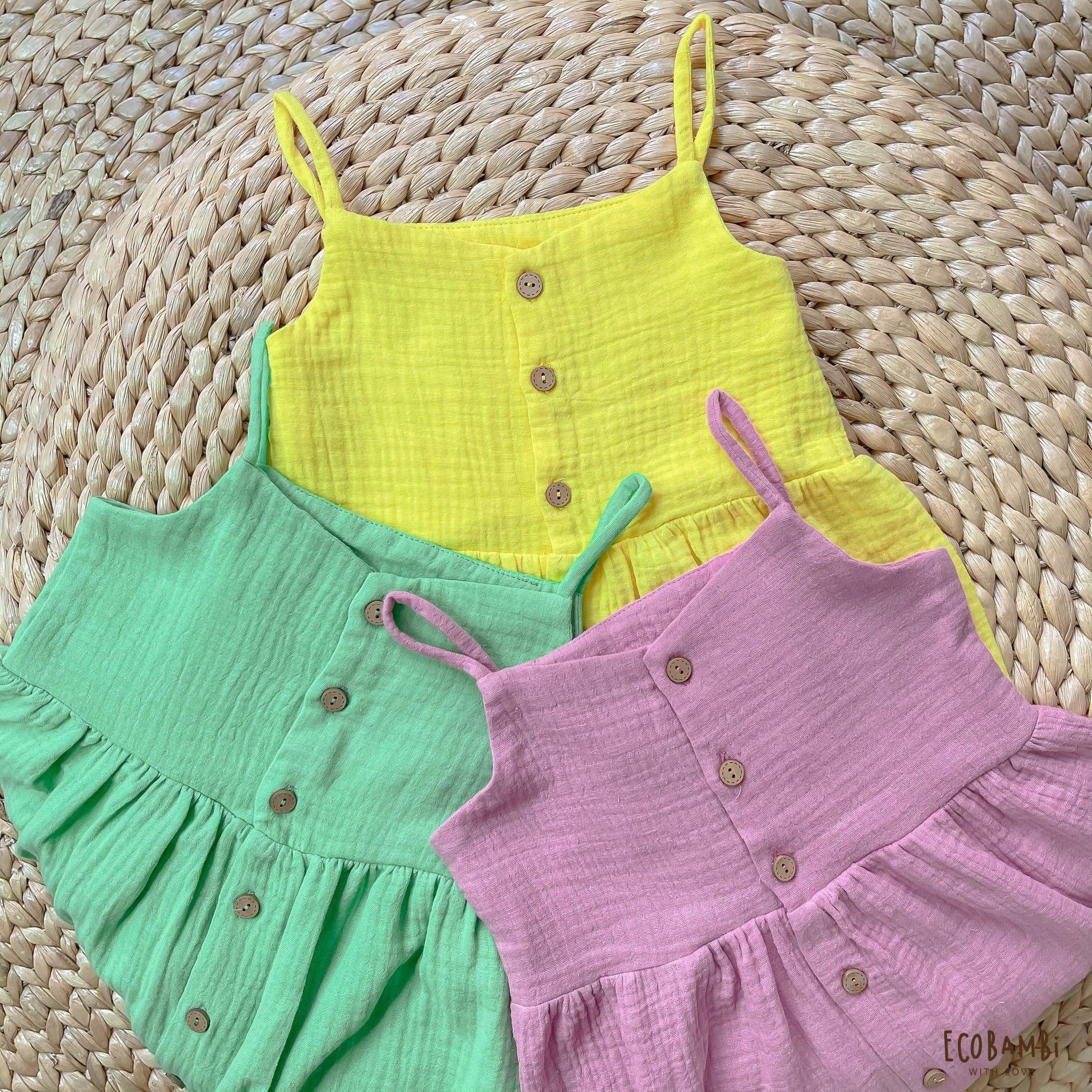 Đầm 2 dây bé gái muslin cotton Ecobambi