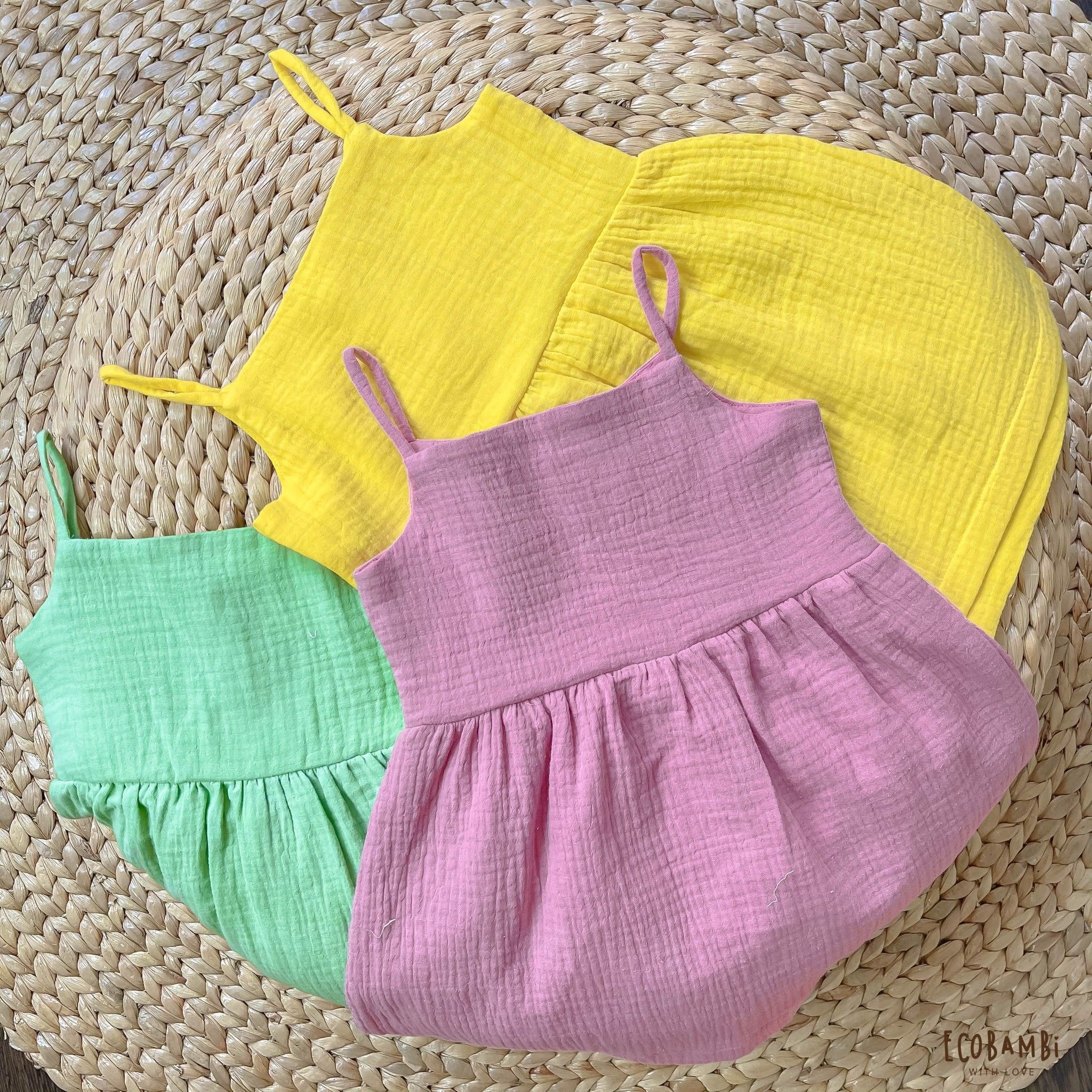 Đầm 2 dây bé gái muslin cotton Ecobambi