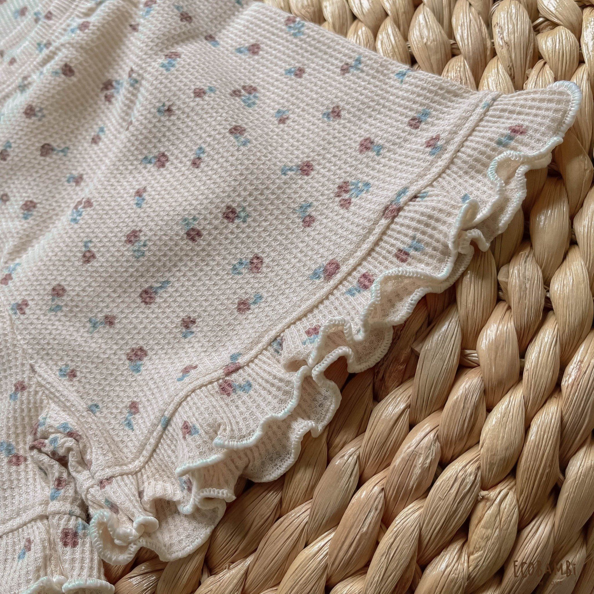 Bộ cotton thun Hàn bé gái TAY CÁNH TIÊN kiểu dệt Waffle hoa nhí Ecobambi