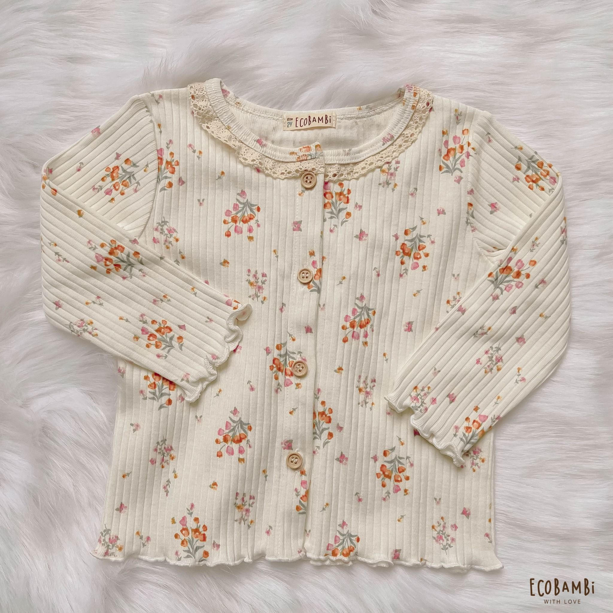 Áo khoác Cardigan thun gân cotton bé gái tay dài ECOBAMBI