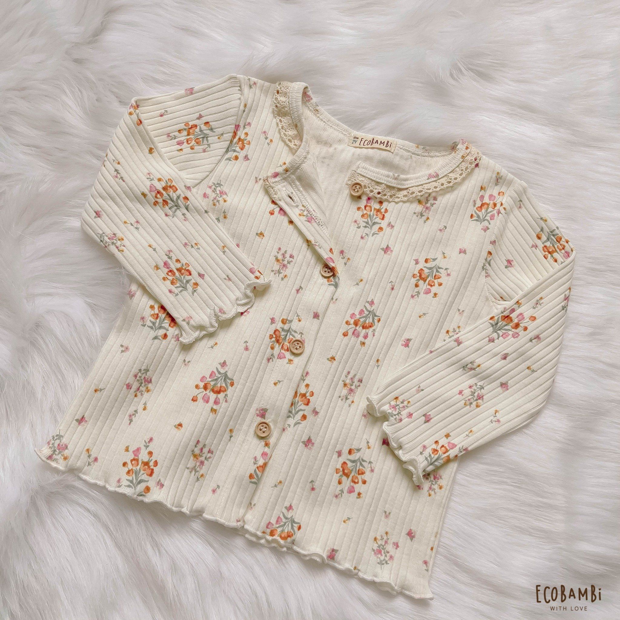 Áo khoác Cardigan thun gân cotton bé gái tay dài ECOBAMBI