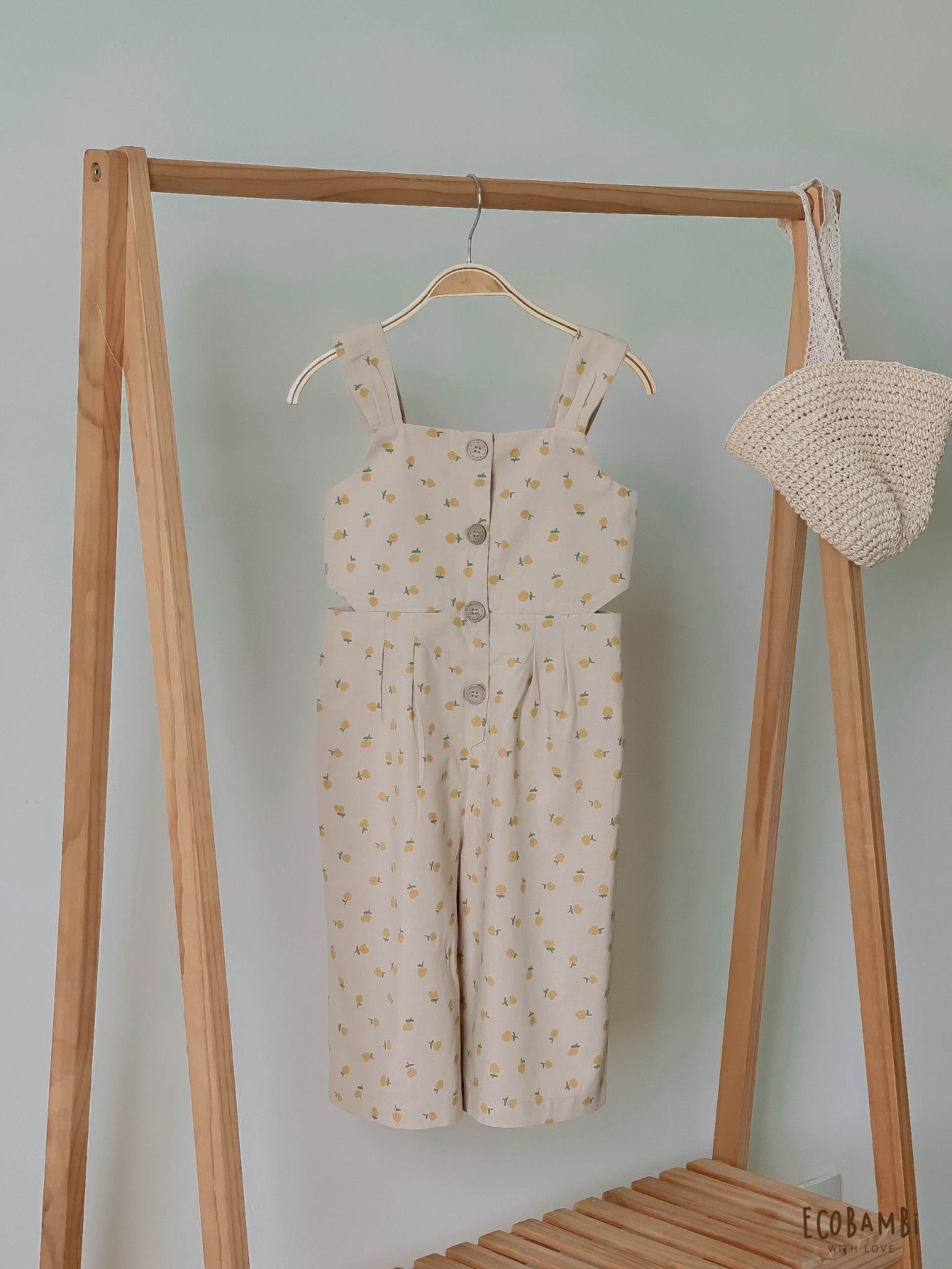 Jumpsuit khoét eo bé gái Cotton Linen