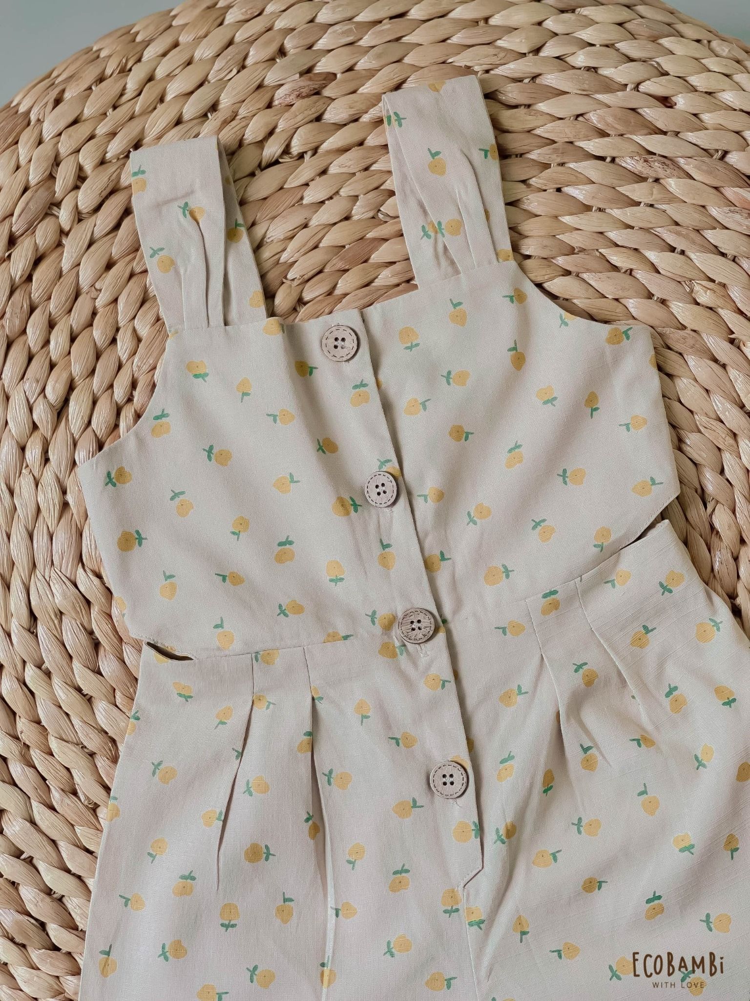 Jumpsuit khoét eo bé gái Cotton Linen