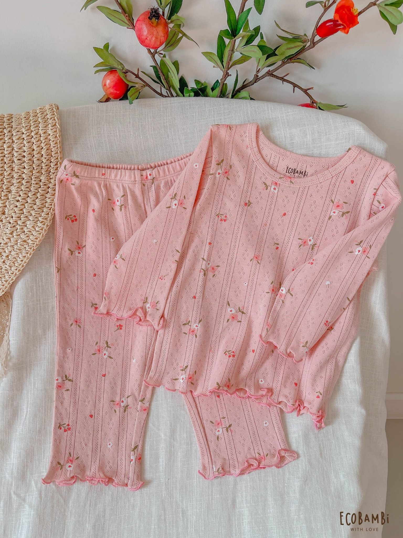 Bộ thun thông hơi cotton DÀI TAY cho bé, phong cách Hàn Quốc kiểu dệt Jacquard in hoạ tiết Ecobambi - 8935334000674
