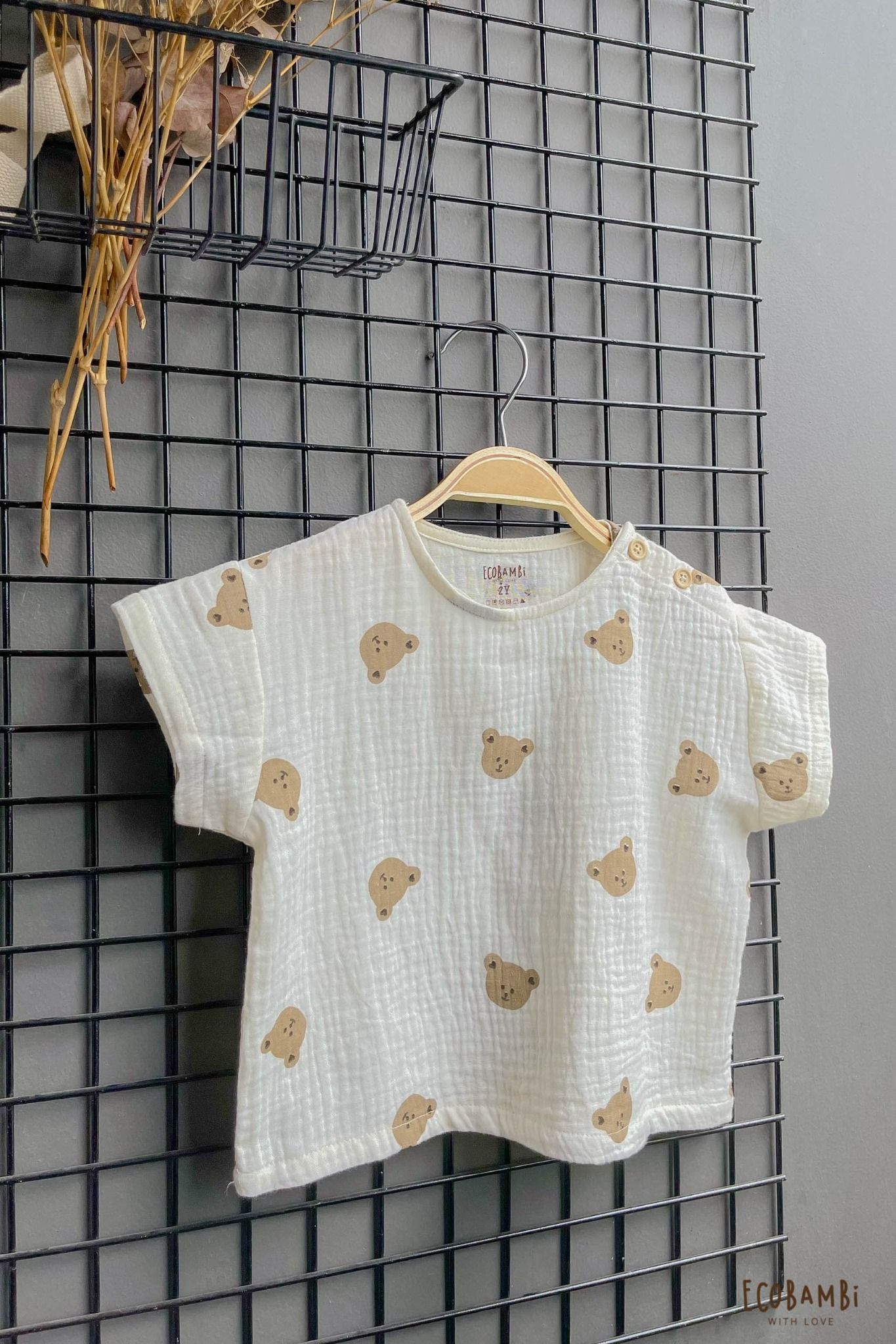 Áo UNISEX cotton Muslin TAY NGẮN phong cách Hàn Quốc năng động in hoạ tiết cho bé