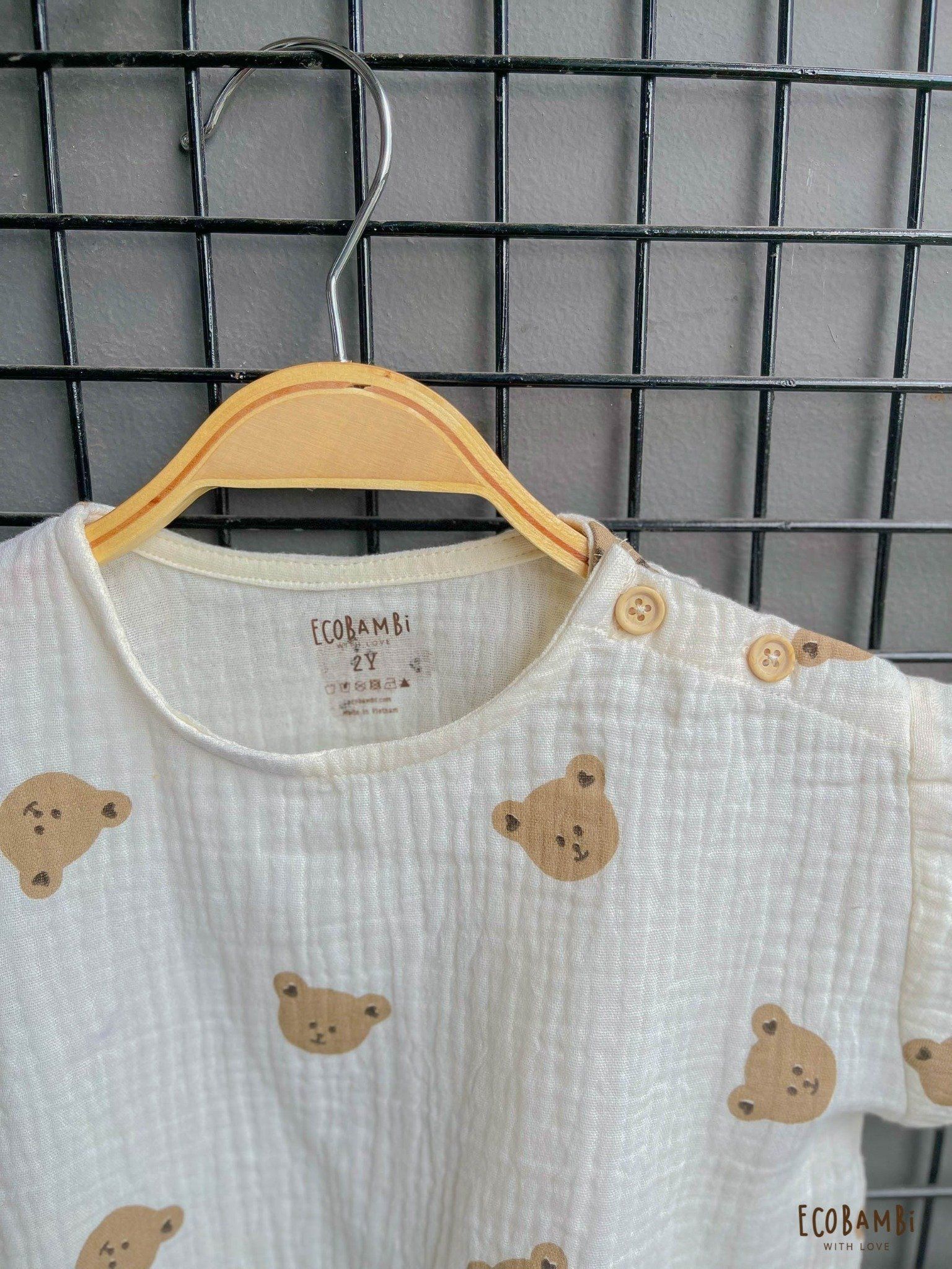 Áo UNISEX cotton Muslin TAY NGẮN phong cách Hàn Quốc năng động in hoạ tiết cho bé