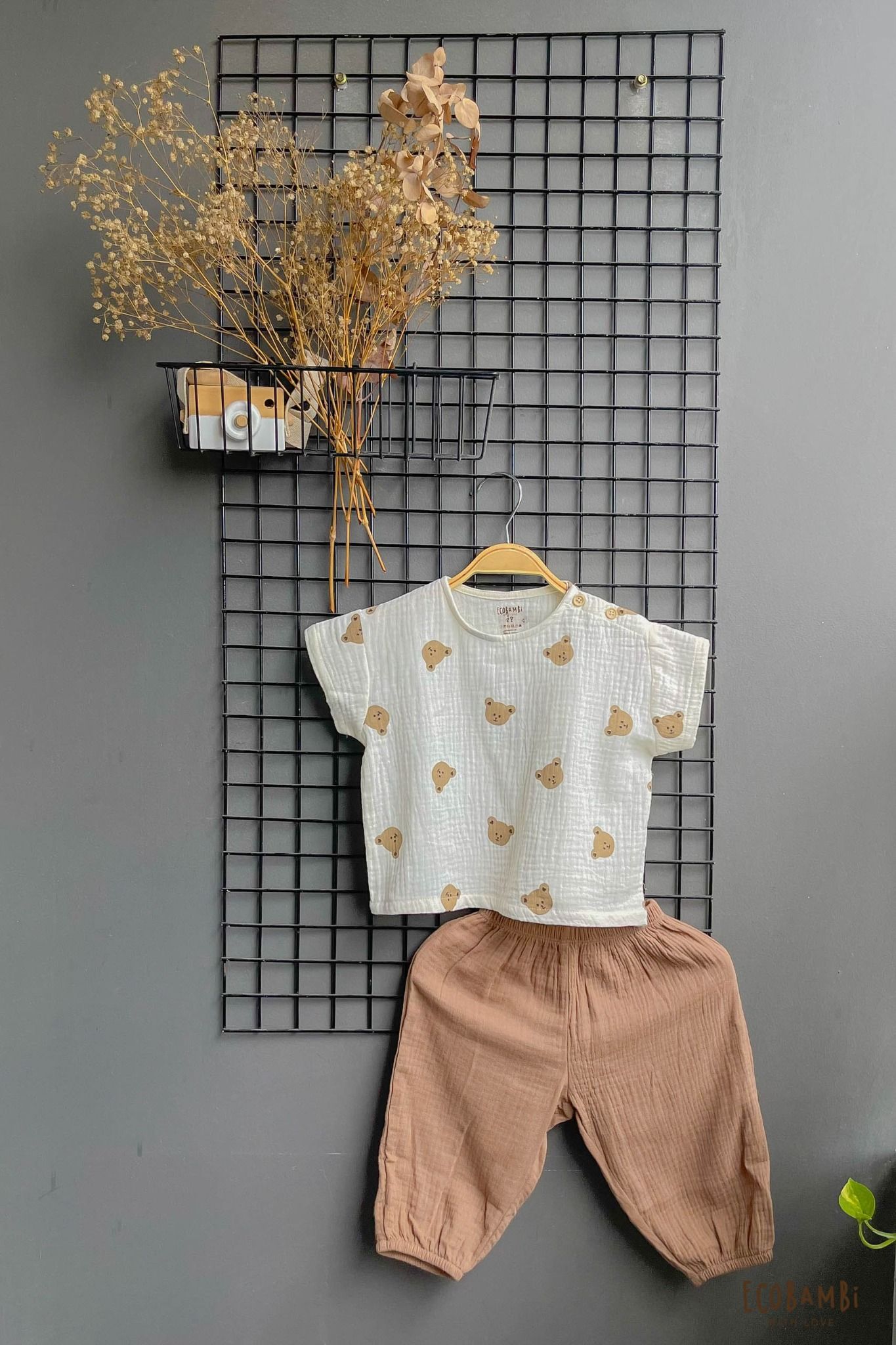 Bộ cotton Muslin Unisex TAY NGẮN, QUẦN LỬNG phong cách Hàn Quốc in hoạ tiết Gấu, Cọp, Thỏ cho bé - 8935334000582