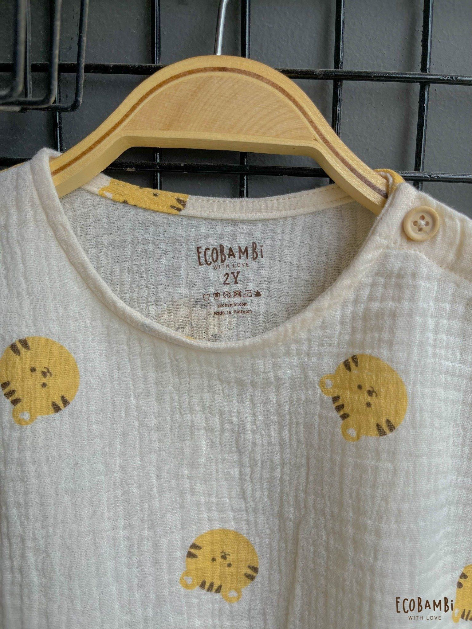 Áo UNISEX cotton Muslin TAY NGẮN phong cách Hàn Quốc năng động in hoạ tiết cho bé
