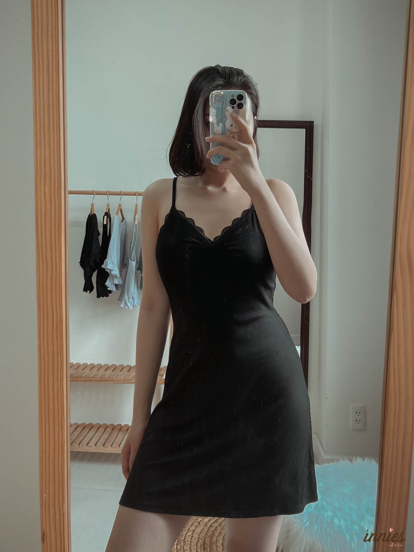 Đầm ngủ Freesize 2 dây quyến rũ phối ren, vải thun gân cotton lạnh dành cho nữ - 8935334000766