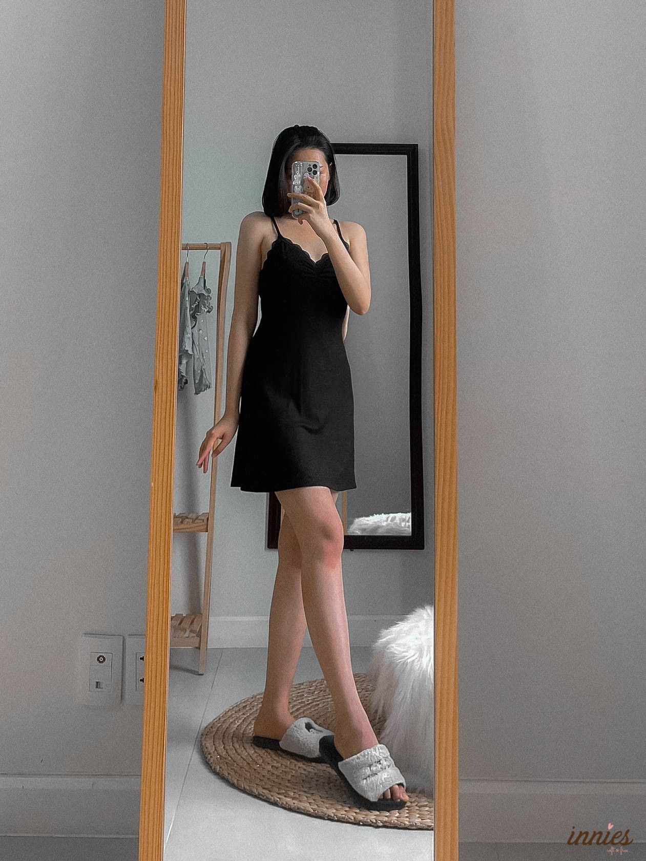 Đầm ngủ Freesize 2 dây quyến rũ phối ren, vải thun gân cotton lạnh dành cho nữ - 8935334000766