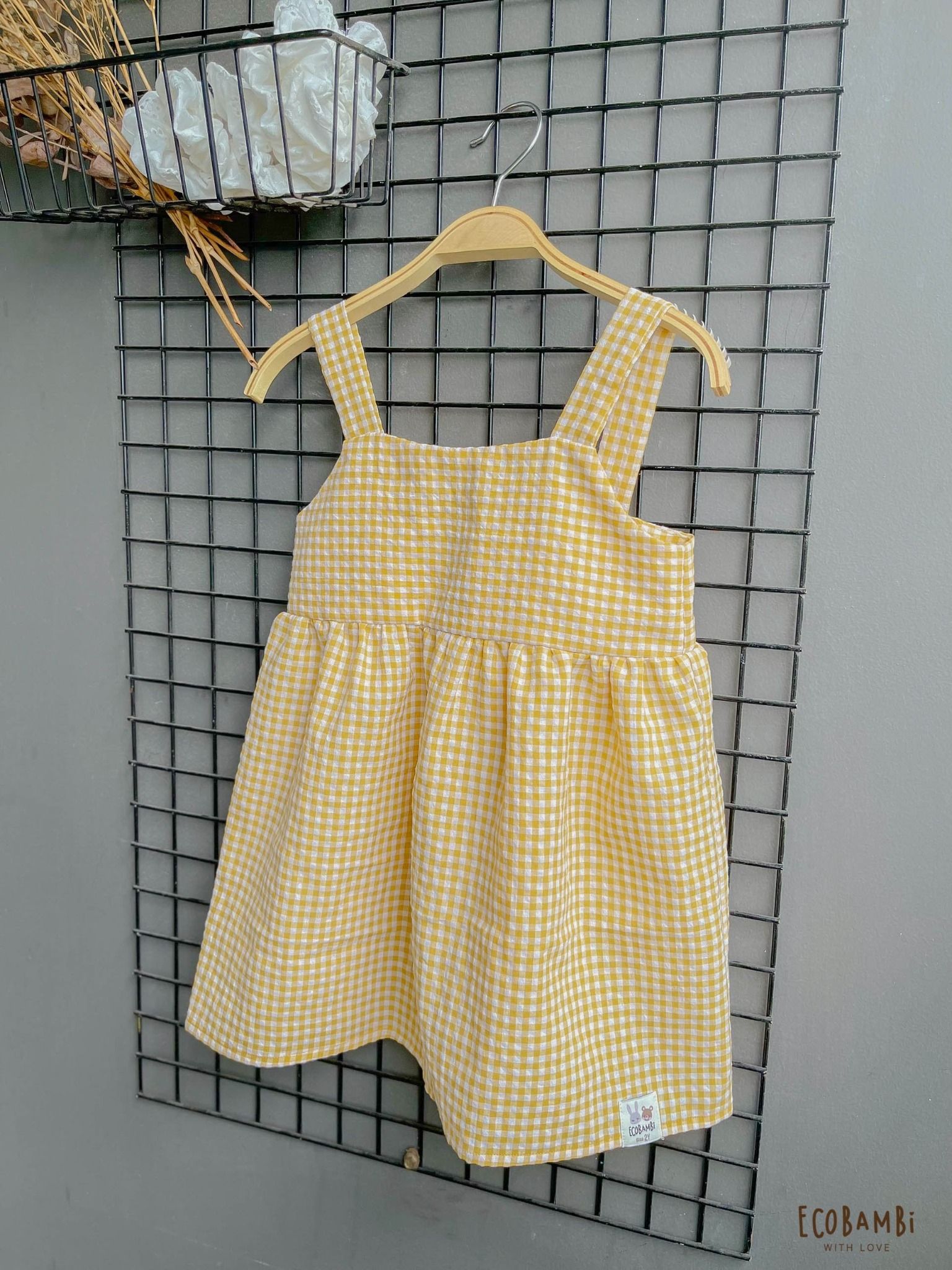 Đầm CÔNG CHÚA dáng xoè babydoll hai dây cotton muslin hoạ tiết dành cho bé gái - Ecobambi
