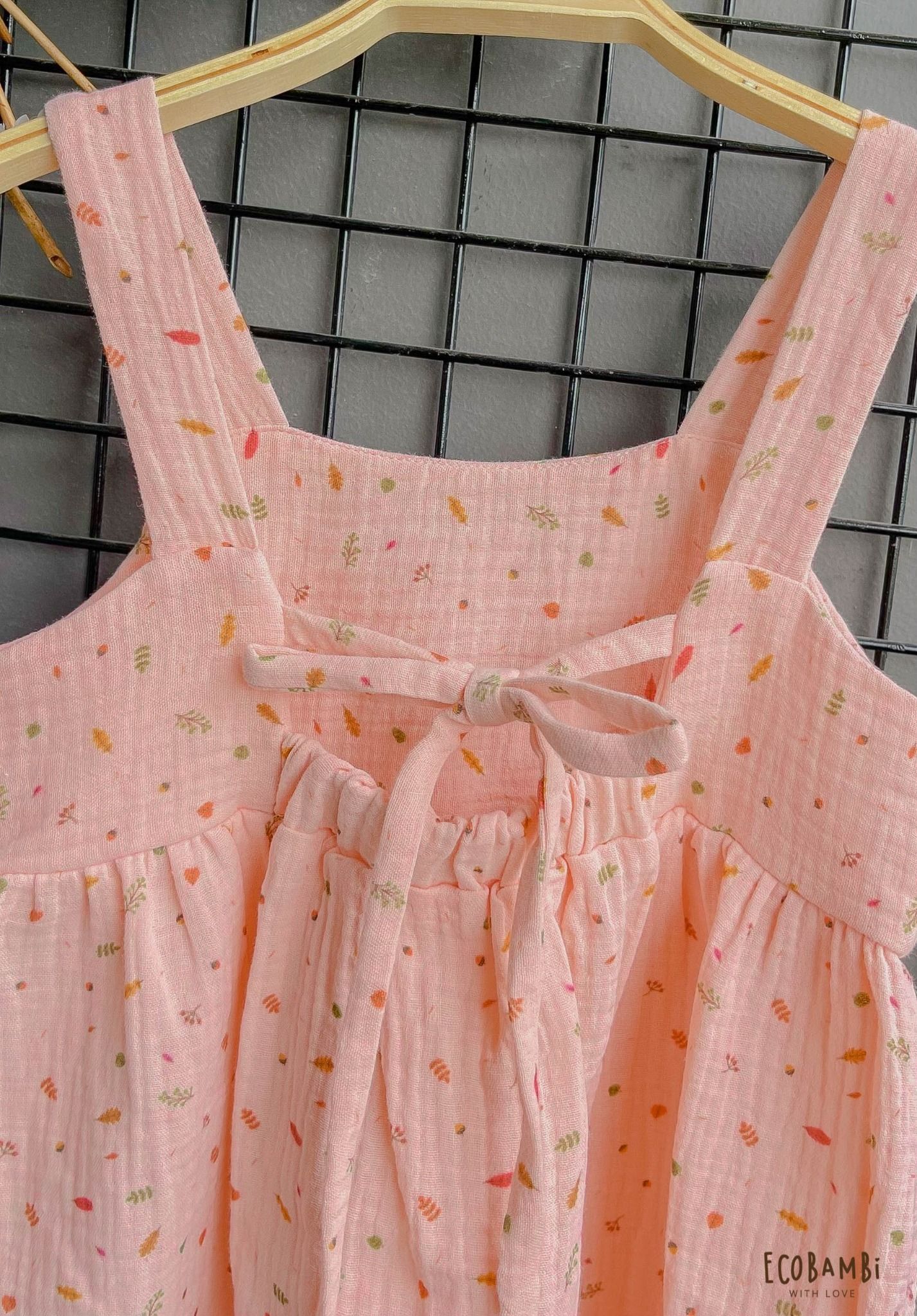 Đầm CÔNG CHÚA dáng xoè babydoll hai dây cotton muslin hoạ tiết dành cho bé gái - Ecobambi