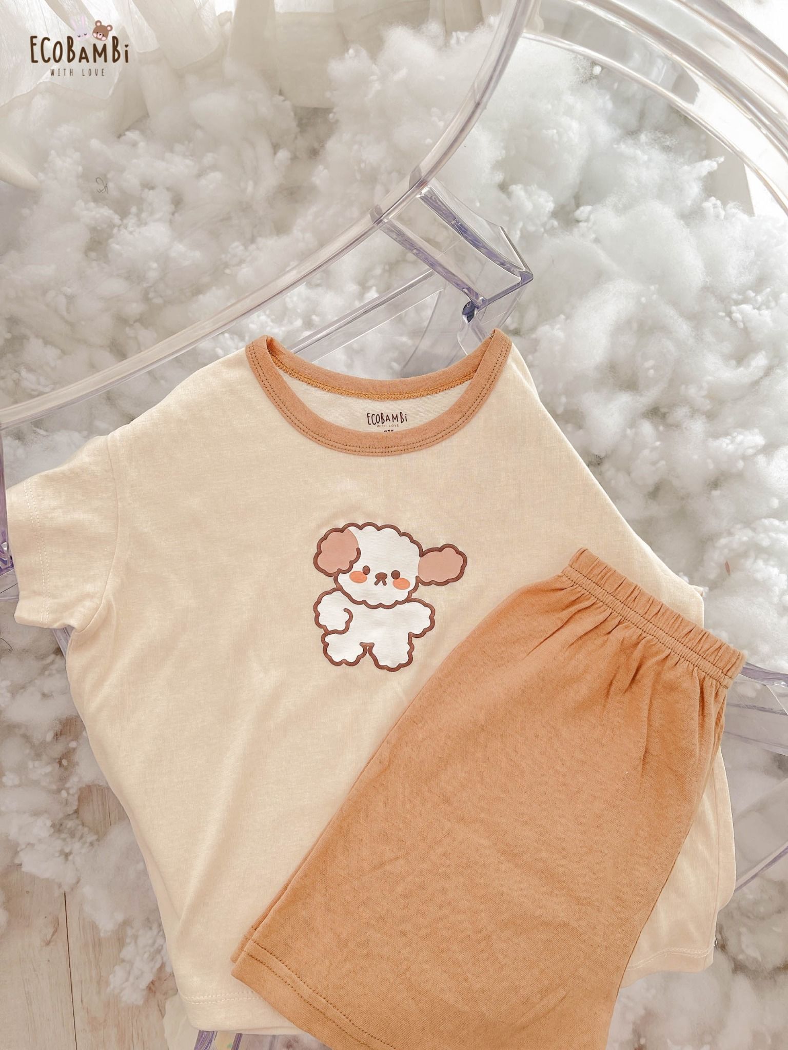 Bộ UNISEX quần LỠ thun cotton Heather phong cách Hàn Quốc in hoạ tiết nổi dễ thương cho bé ECOBAMBI