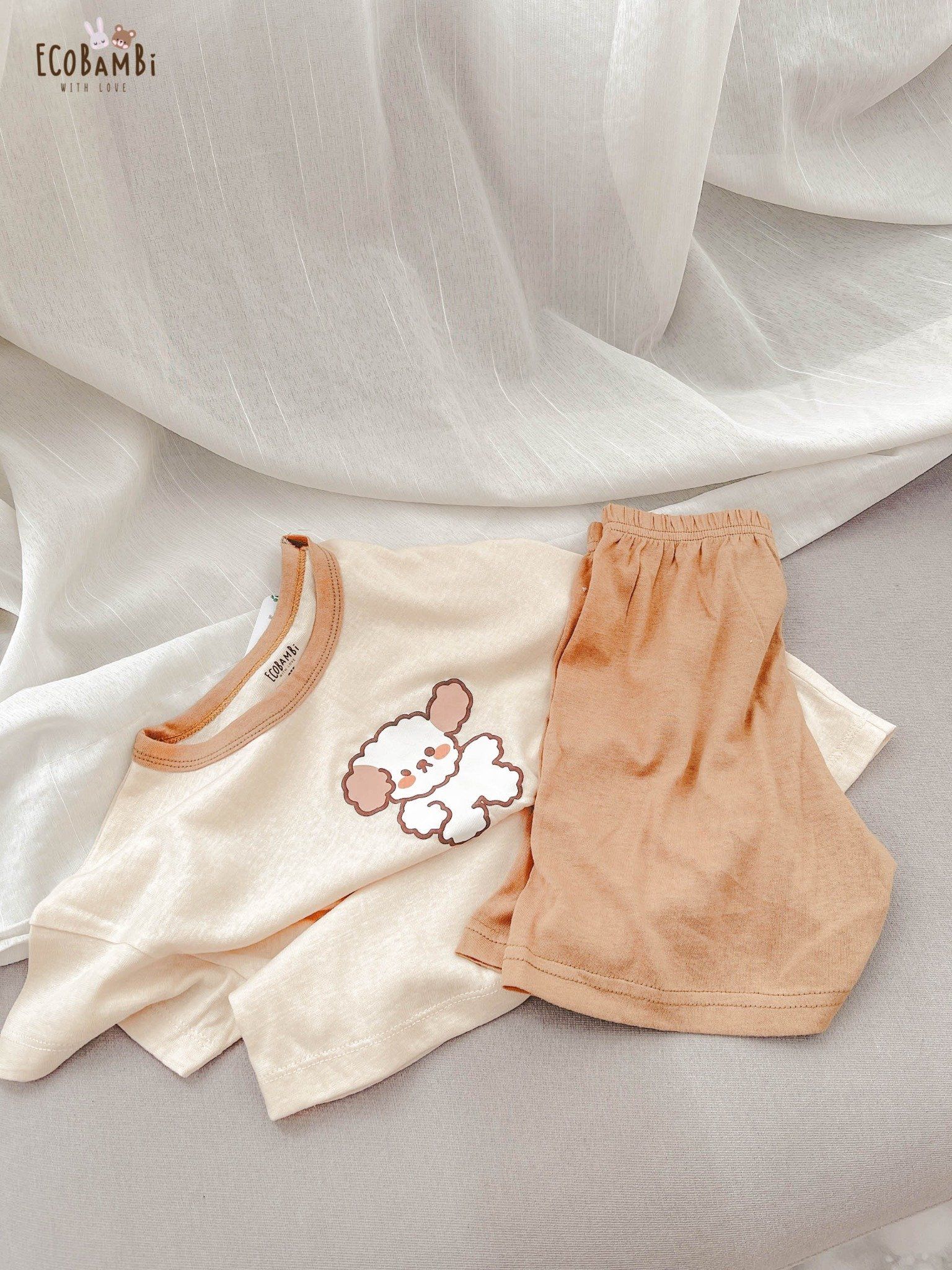 Bộ UNISEX quần LỠ thun cotton Heather phong cách Hàn Quốc in hoạ tiết nổi dễ thương cho bé ECOBAMBI