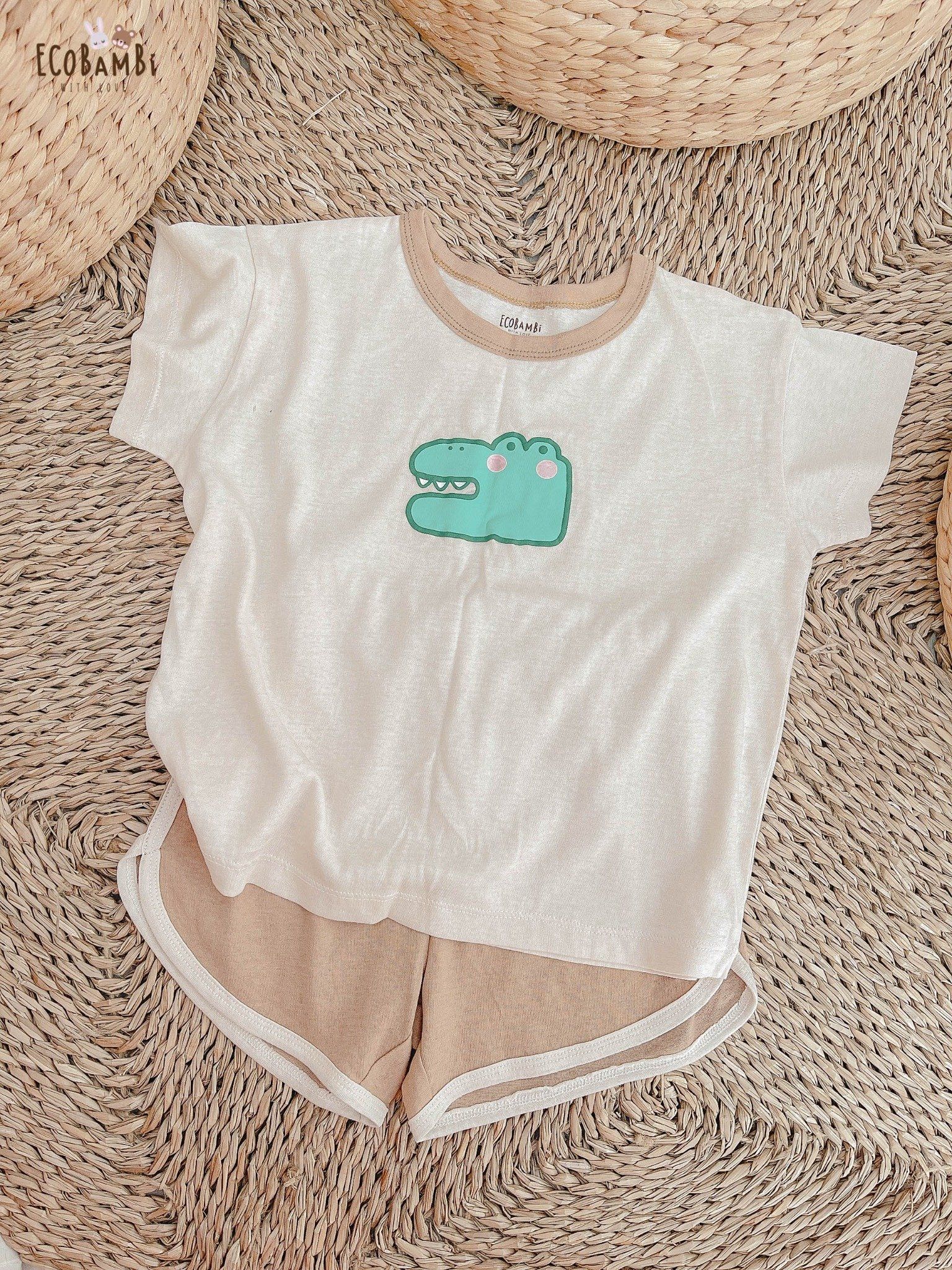 Bộ UNISEX QUẦN SHORT thun cotton Heather phong cách Hàn Quốc in hoạ tiết nổi dễ thương cho bé ECOBAMBI - 8935334000797