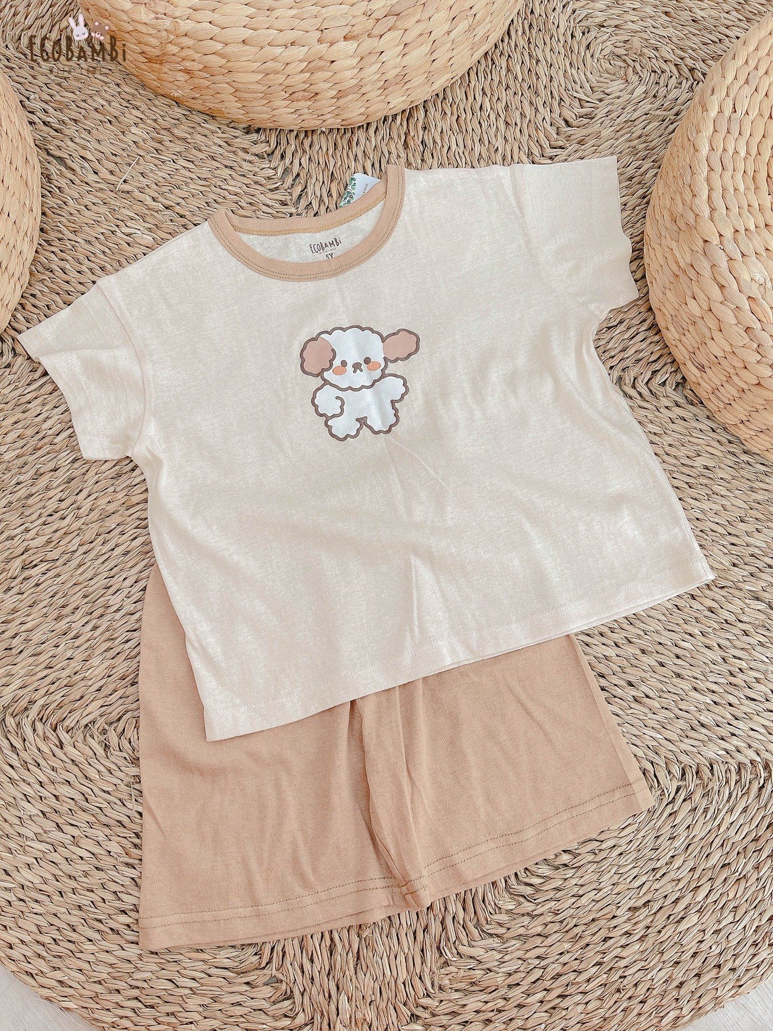 Bộ UNISEX quần LỠ thun cotton Heather phong cách Hàn Quốc in hoạ tiết nổi dễ thương cho bé ECOBAMBI