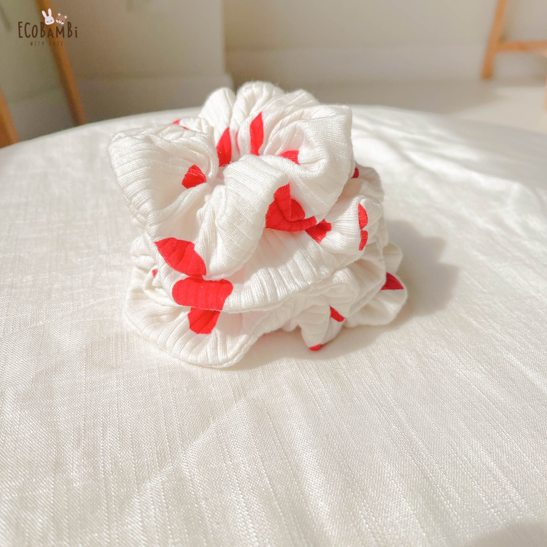 Scrunchies cotton thêu hoạ tiết - bản to