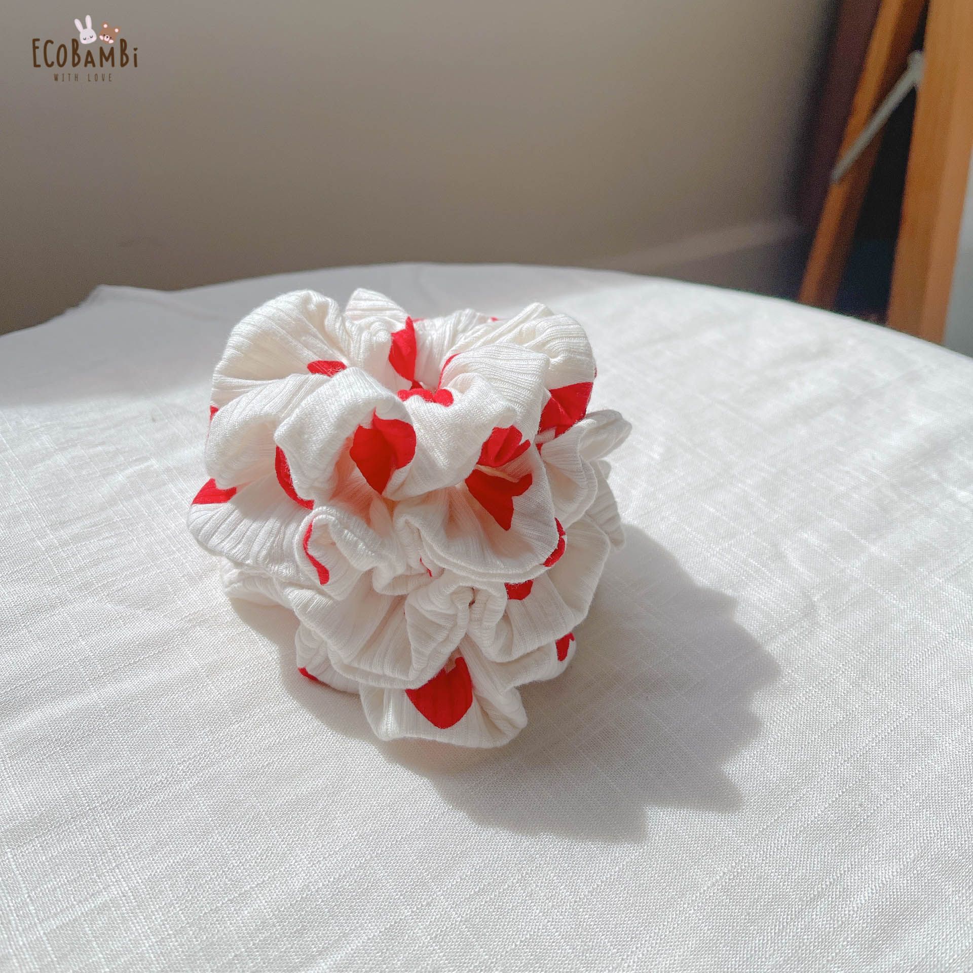 Scrunchies cotton thêu hoạ tiết - bản to