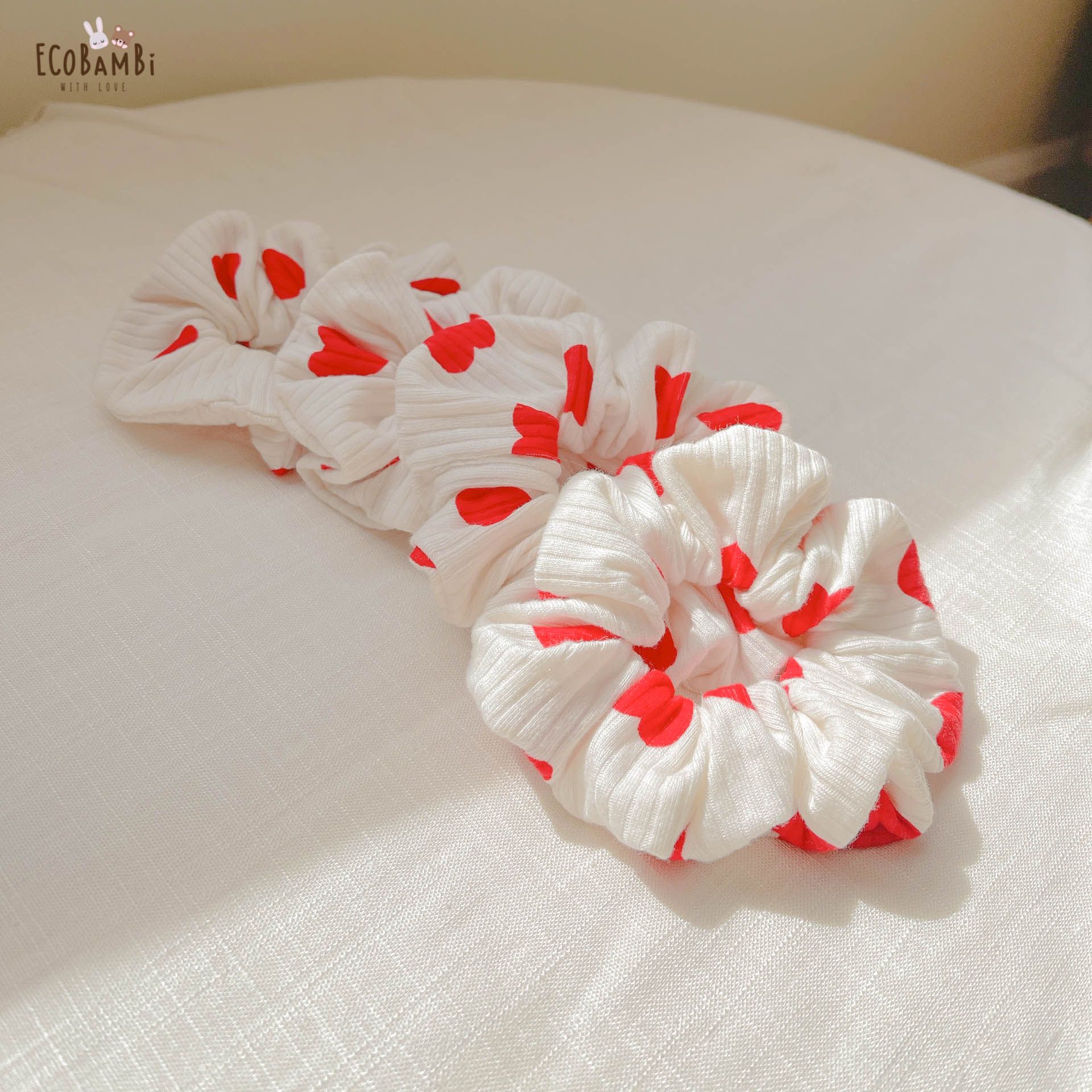 Scrunchies cotton thêu hoạ tiết - bản to