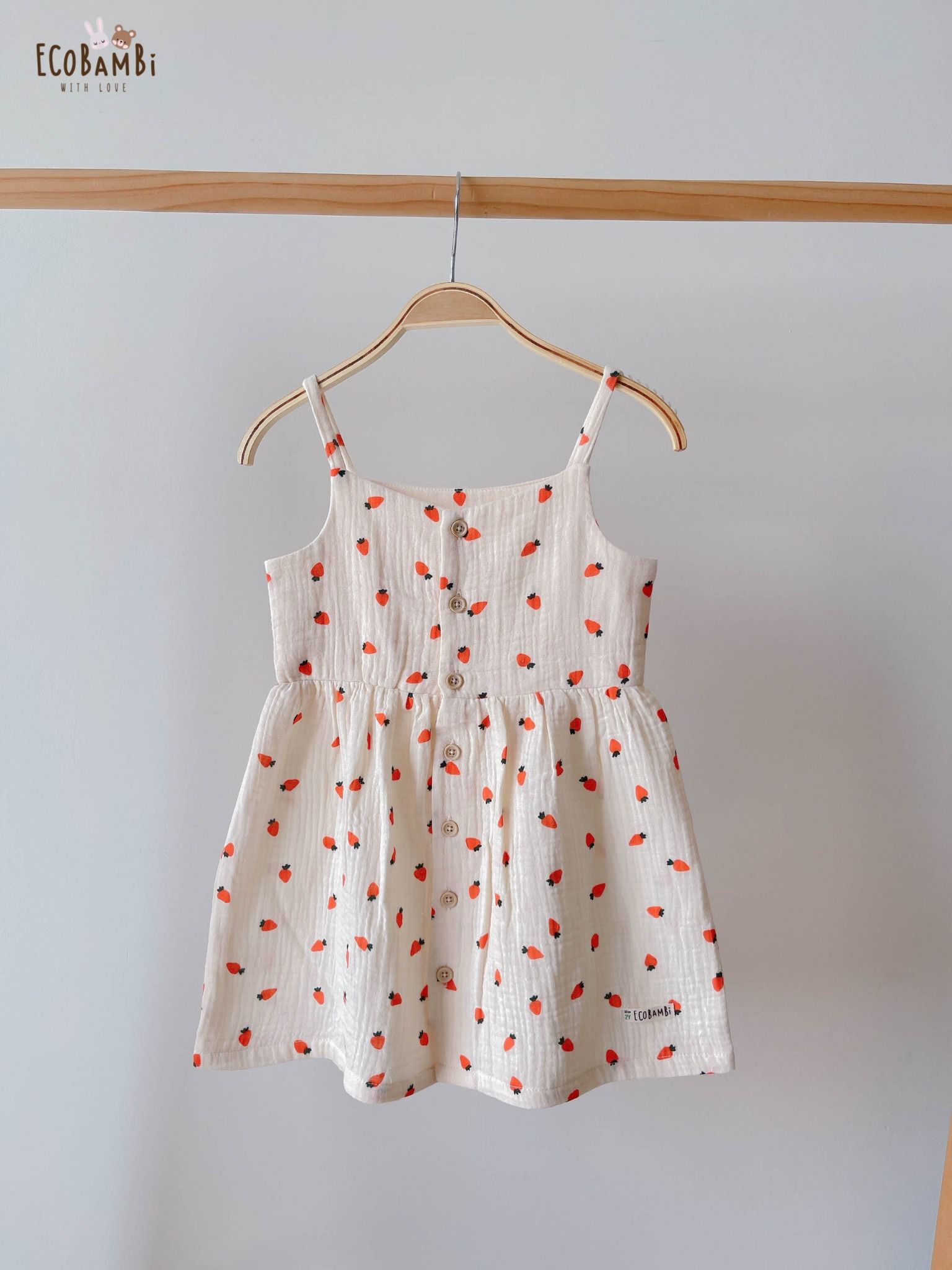 Đầm xoè 2 dây cotton muslin in hoạ tiết đáng yêu cho bé gái ECOBAMBI - 8935334000827