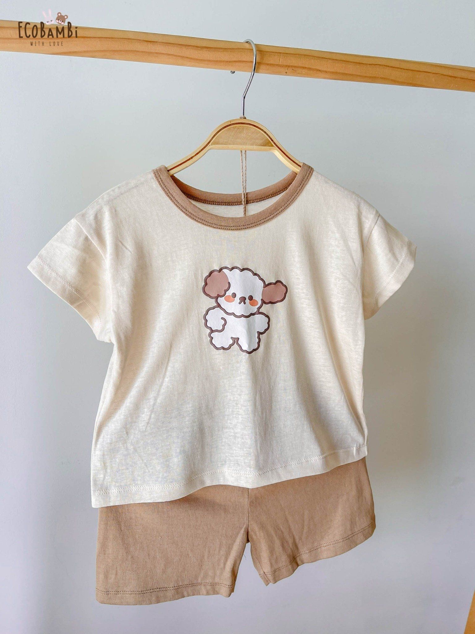 Bộ UNISEX quần LỠ thun cotton Heather phong cách Hàn Quốc in hoạ tiết nổi dễ thương cho bé ECOBAMBI
